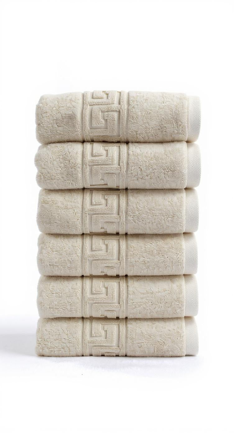 6'lı Greek Krem El Havlusu - 50x90 Cm, 225 Gr, %100 Pamuk, Spa Ve Otel Havlusu