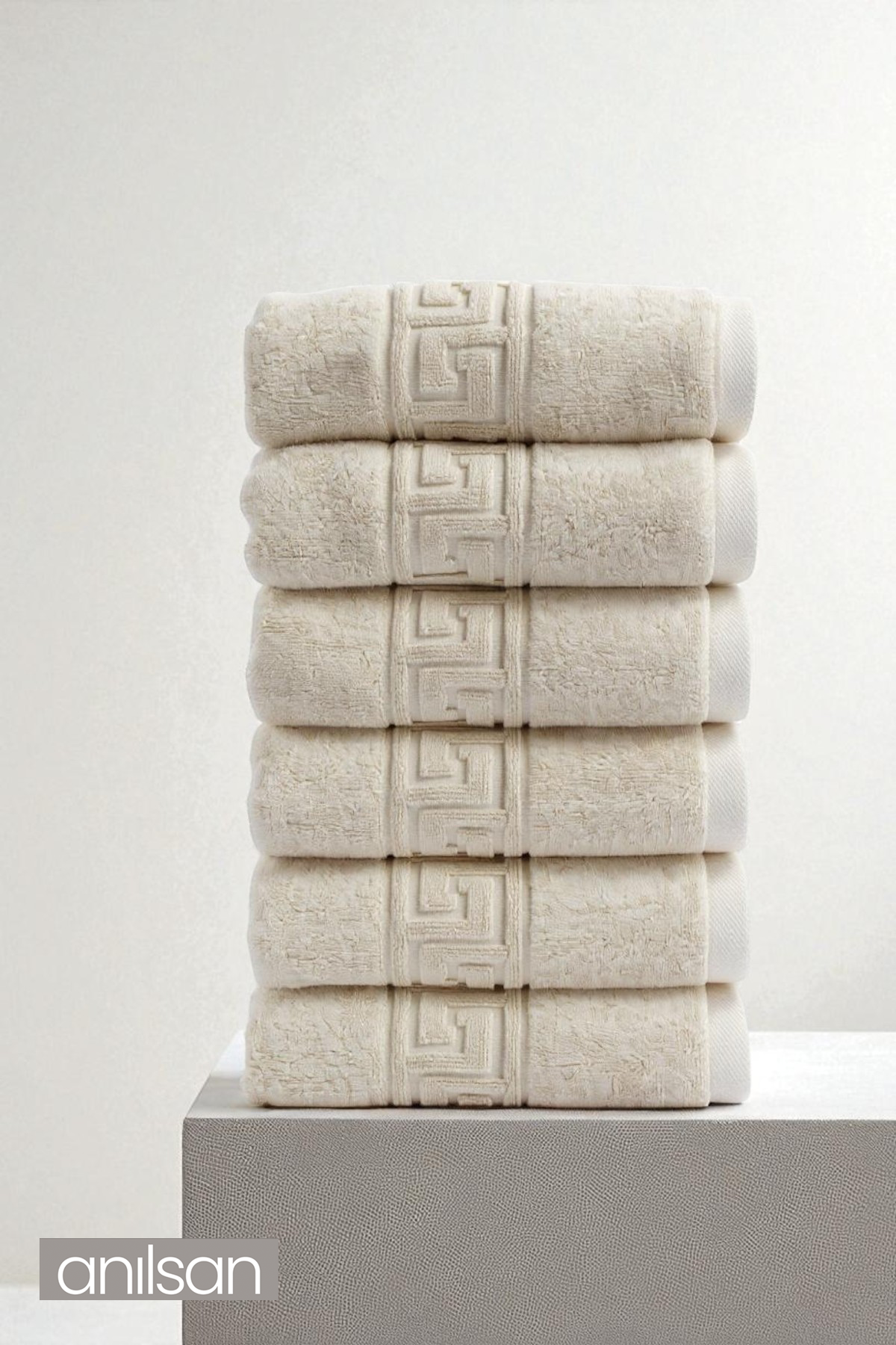 6'lı Greek Krem El Havlusu - 50x90 Cm, 225 Gr, %100 Pamuk, Spa Ve Otel Havlusu
