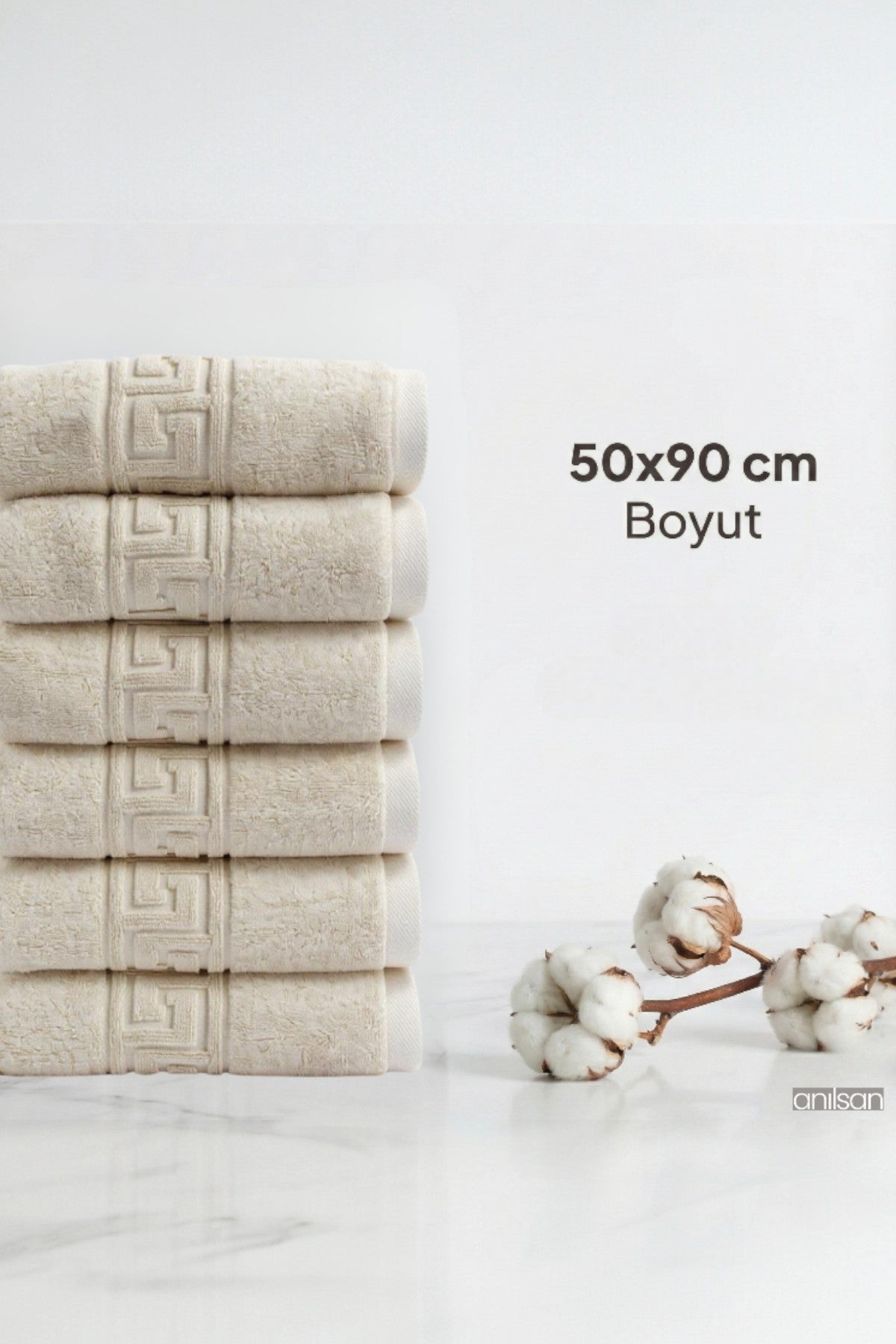 6'lı Greek Krem El Havlusu - 50x90 Cm, 225 Gr, %100 Pamuk, Spa Ve Otel Havlusu