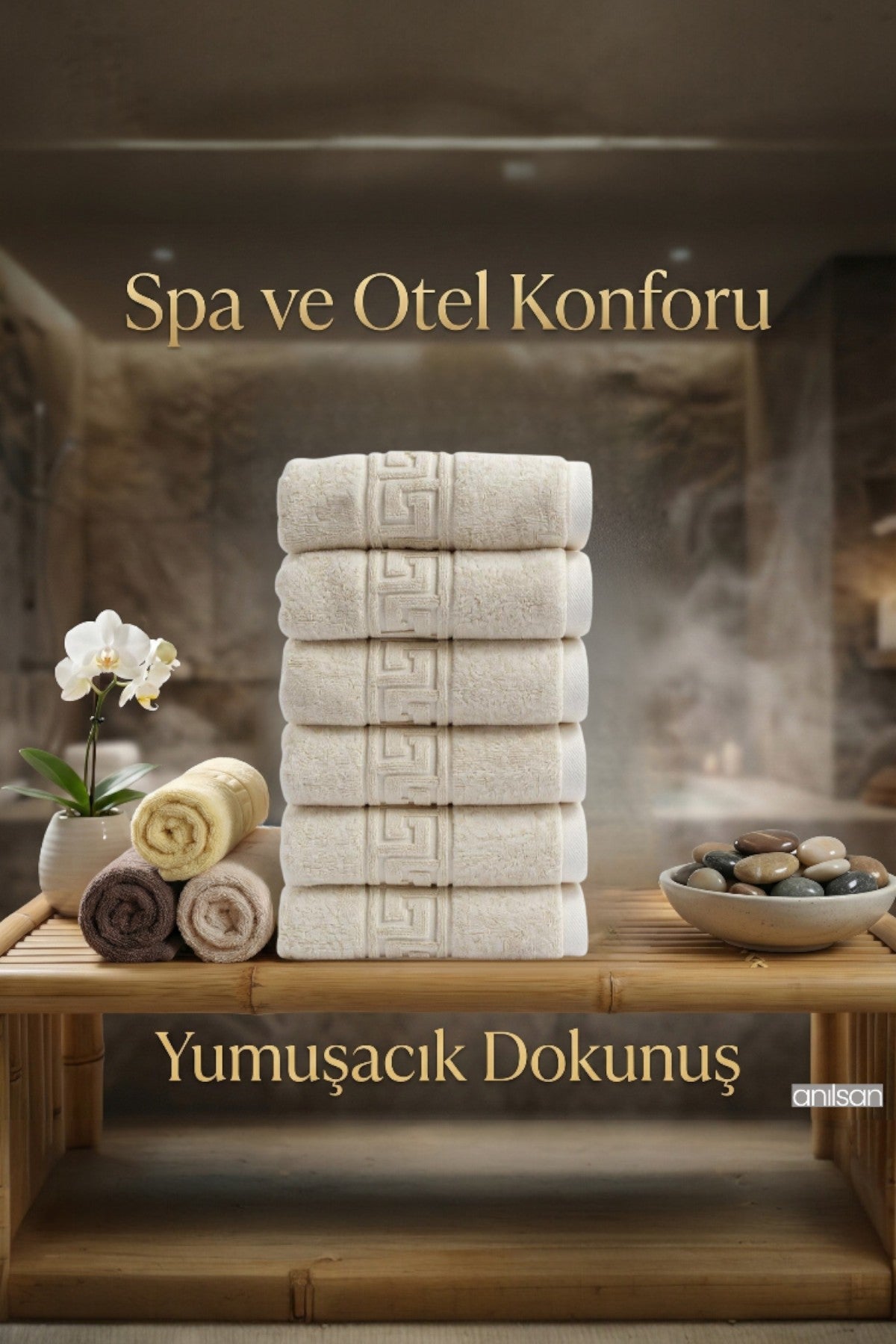 Krem Greek El Havlusu - 50x90 Cm, 225 Gr, %100 Pamuk, Spa Ve Otel Havlusu