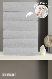 6'lı Düz Gri Banyo Havlusu - 70x140 Cm, 490 Gr, %100pamuk, Spa Ve Otel Havlusu
