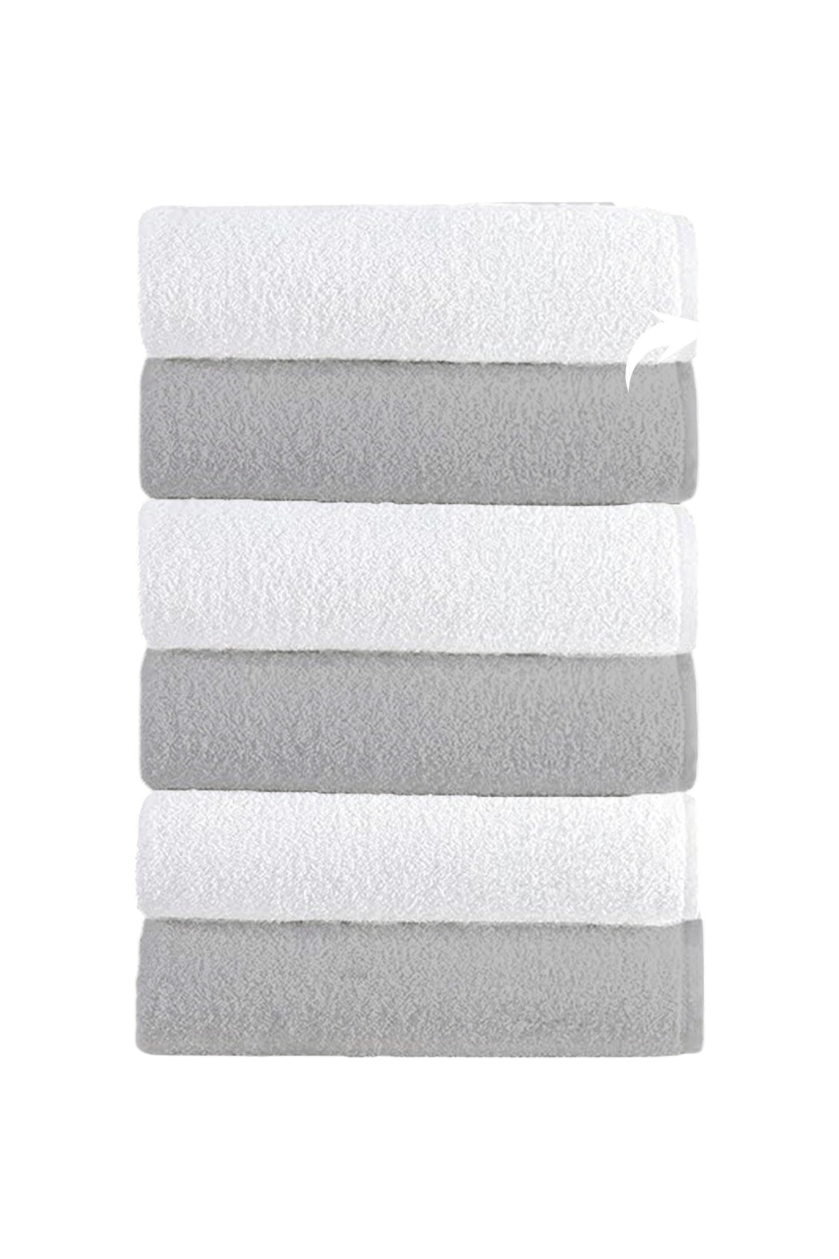 6'lı Düz Gri-Beyaz Banyo Havlusu - 70x140 Cm, 490 Gr, %100 Pamuk, Spa Ve Otel Havlusu
