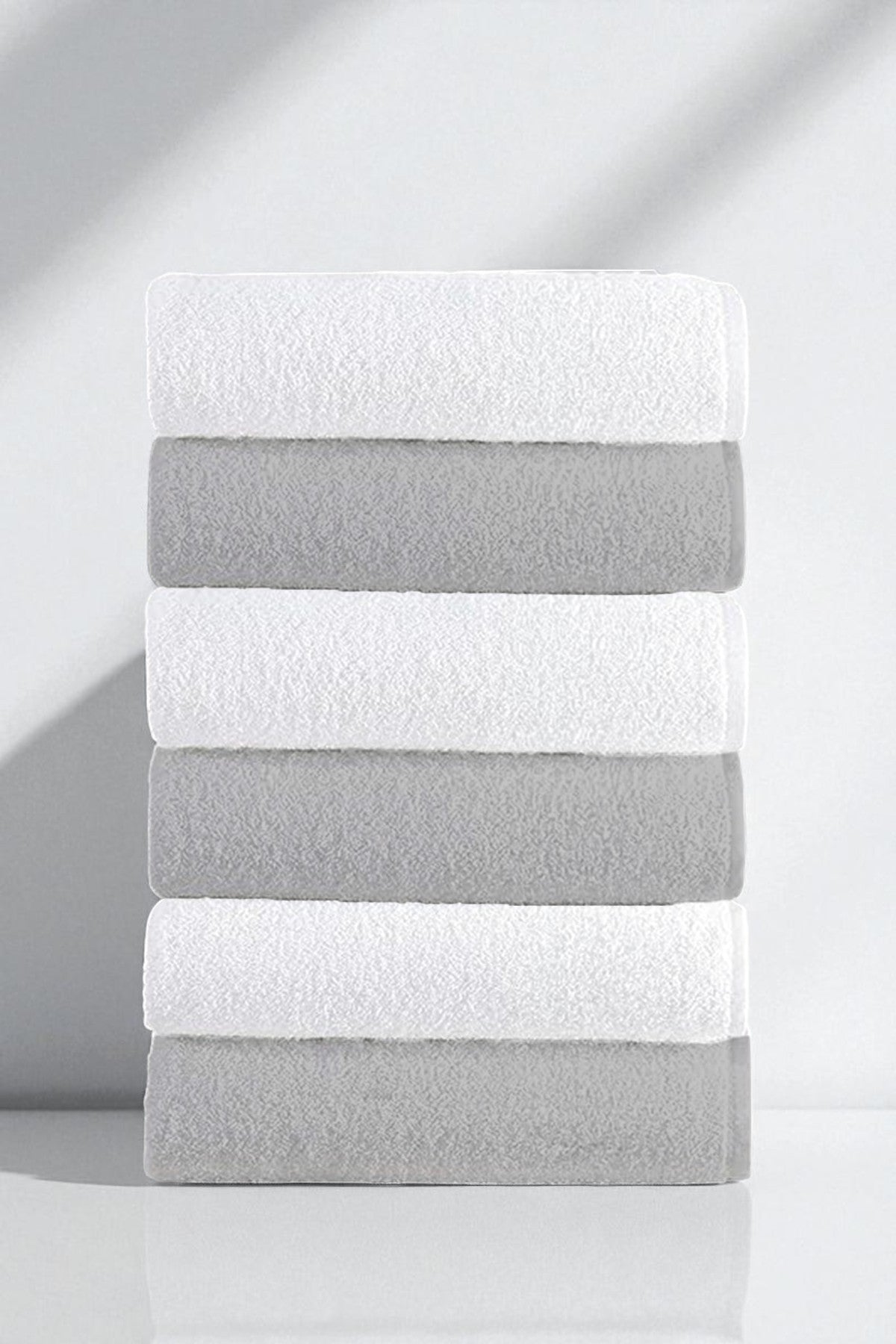 6'lı Düz Gri-Beyaz El Havlusu - 50x90 Cm, 225 Gr, %100 Pamuk, Spa Ve Otel Havlusu