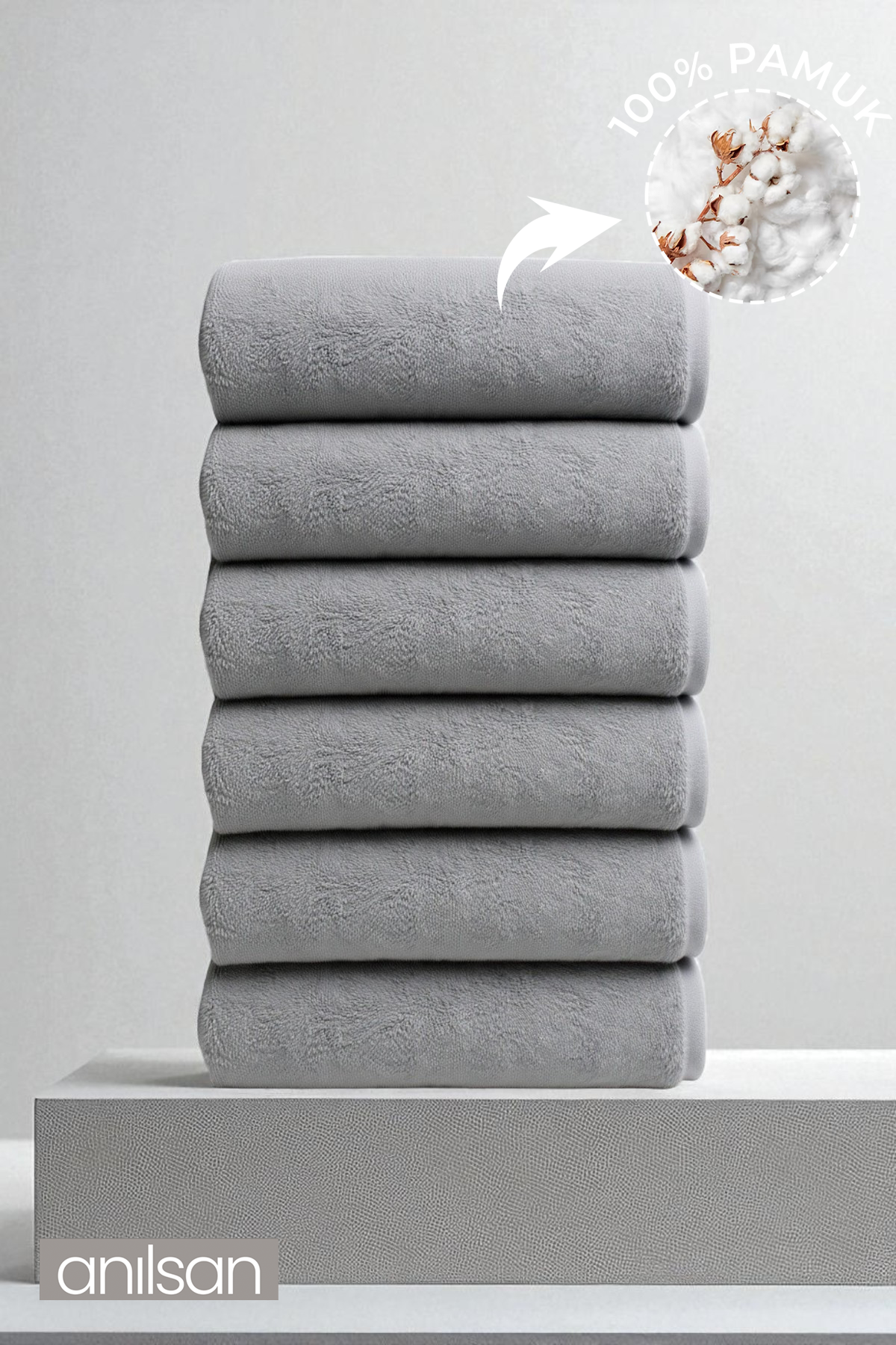 6'lı Gri El Havlusu - 50x90 Cm, 225 Gr, %100 Pamuk, Spa Ve Otel Havlusu