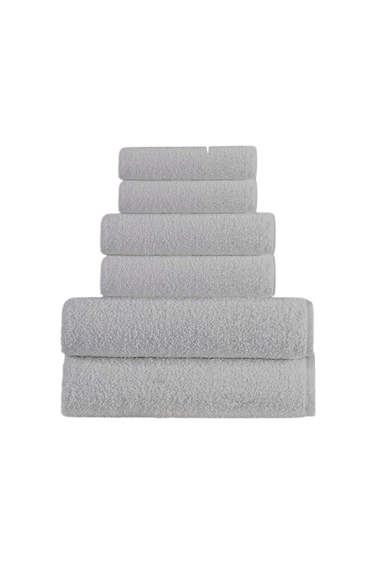 6'lı Düz Gri Havlu Set - 2 Adet El Havlusu 50x90, 2 Adet Banyo Havlusu 70x140, 2 Adet Ayak Havlusu 50x70