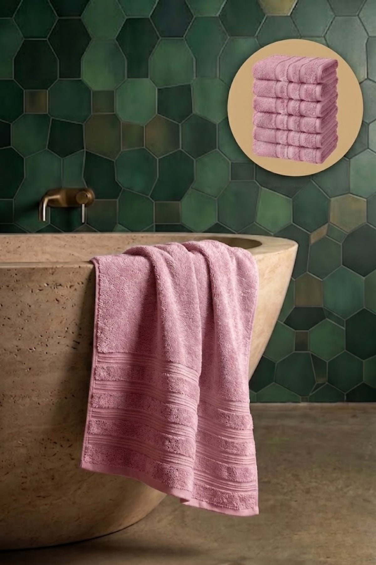 6'lı Işıl Premium Banyo Havlusu 70x140cm - Pembe - %100 Pamuk - 600 gr/m2