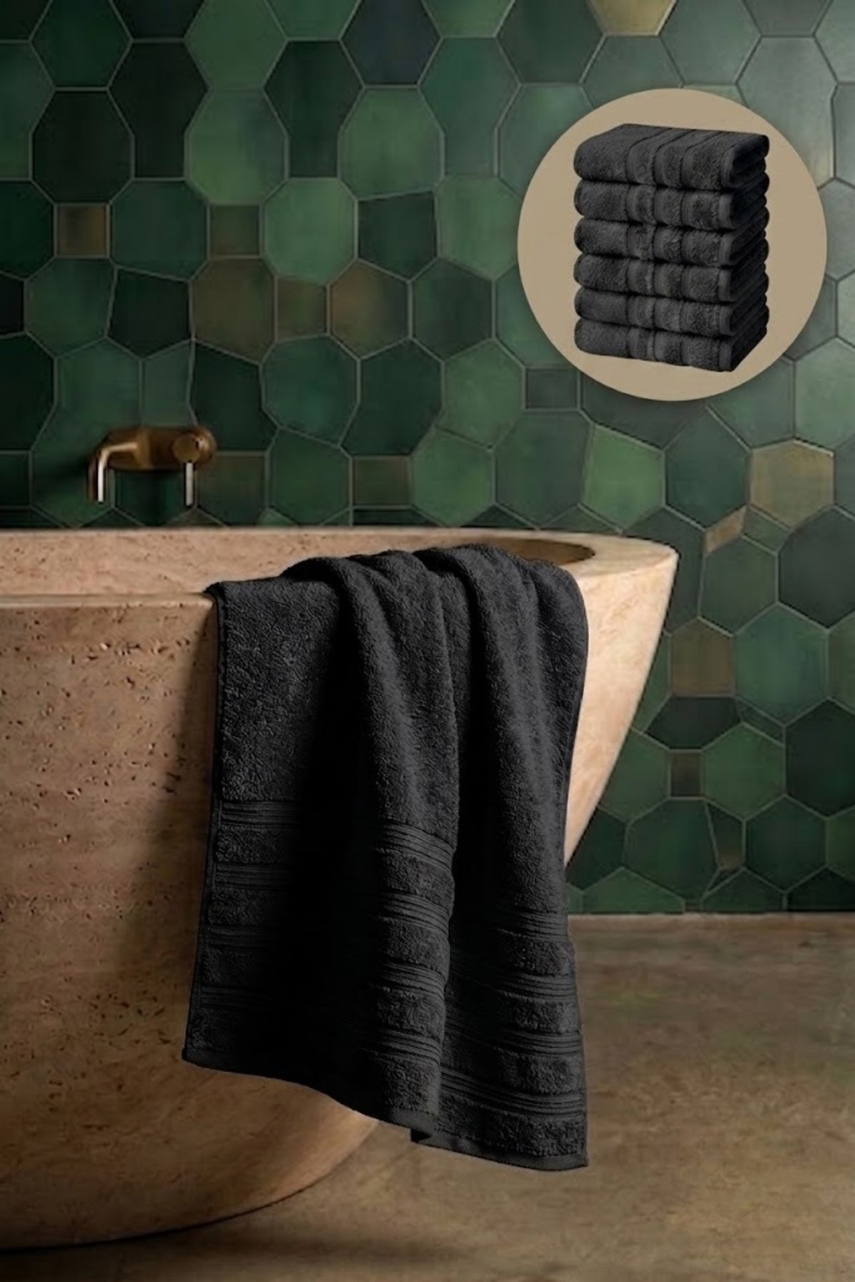 6'lı Işıl Premium Banyo Havlusu 70x140cm - Siyah - %100 Pamuk - 600 gr/m2