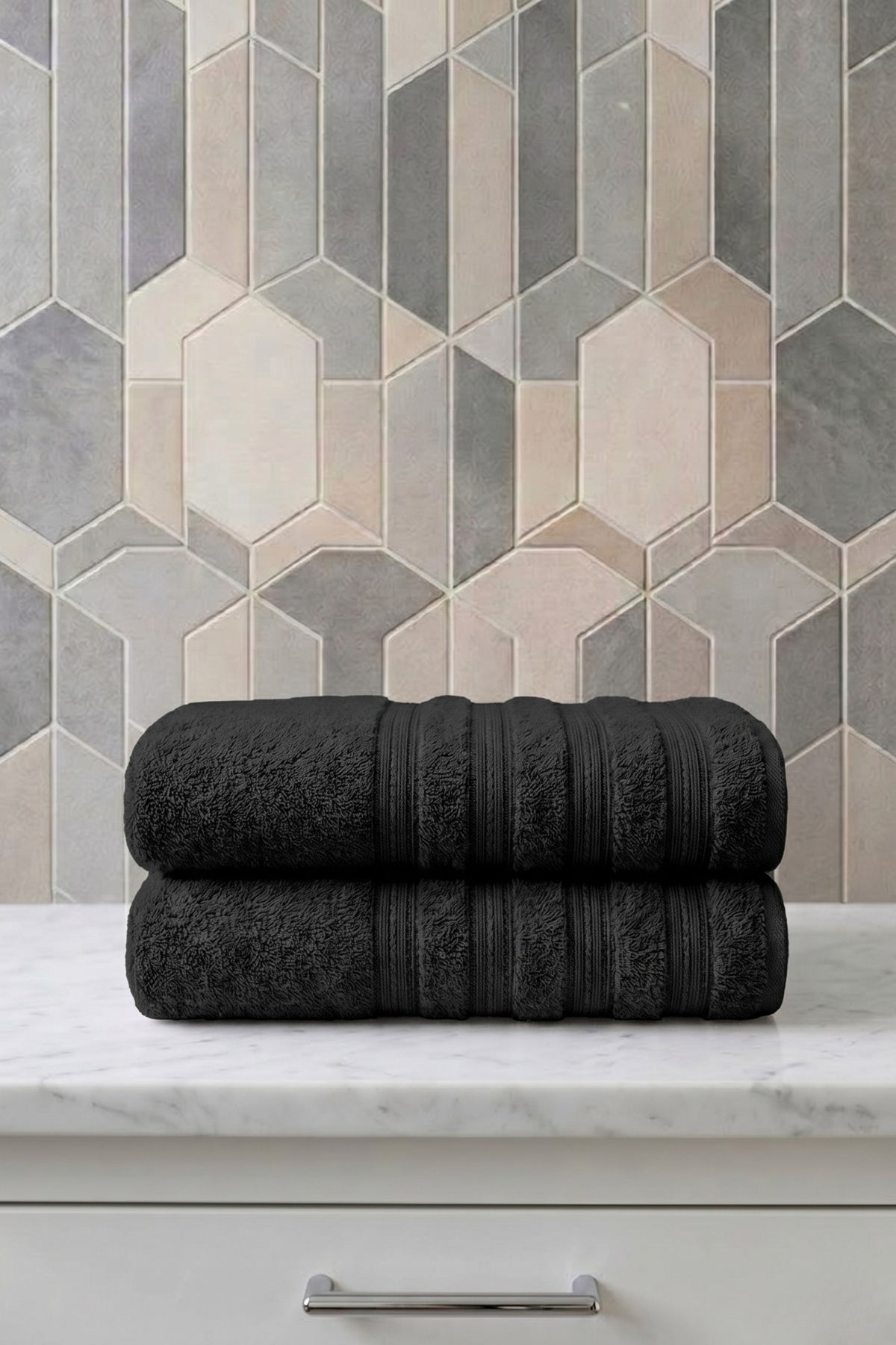6'lı Işıl Premium Banyo Havlusu 70x140cm - Siyah - %100 Pamuk - 600 gr/m2