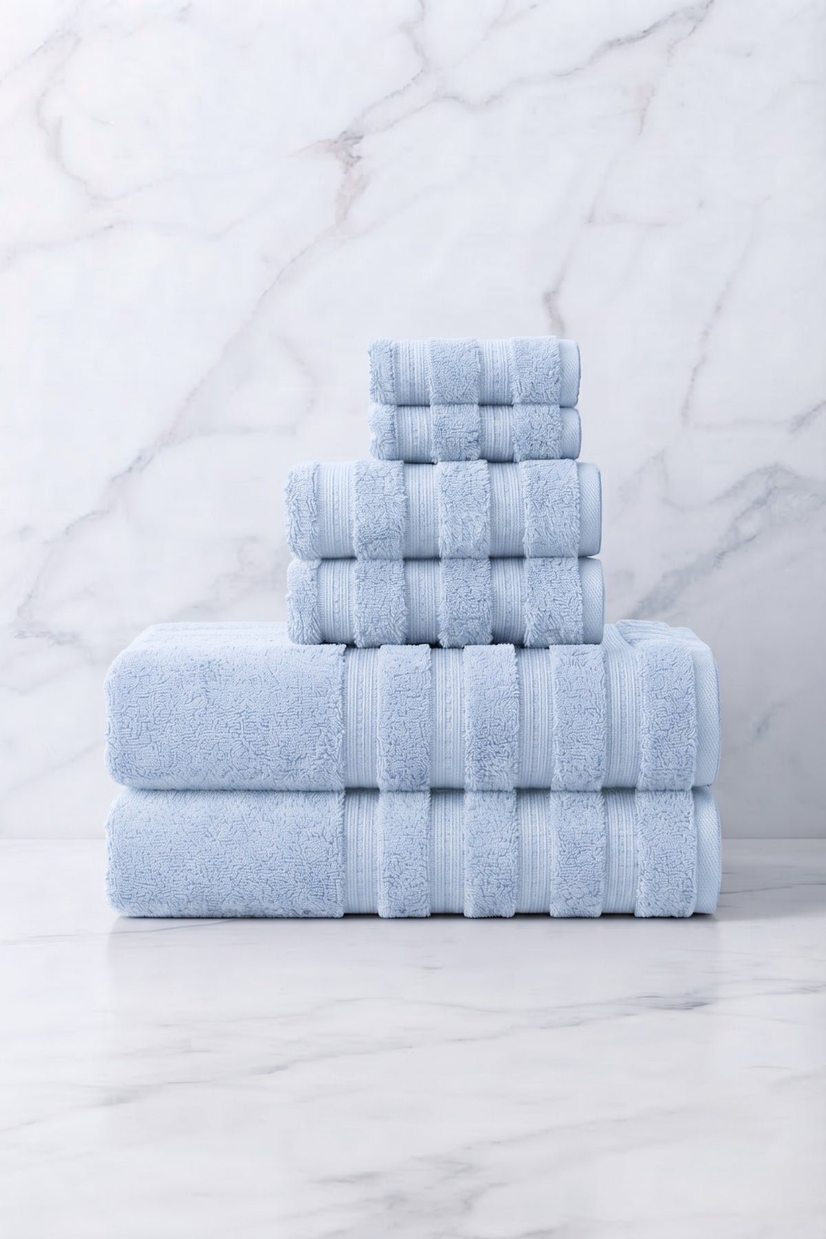 6'lı Işıl Premium Havlu Seti - 2 Adet Yüz Havlusu - 2 Adet El Havlusu - 2 Adet Banyo Havlusu - Açık Mavi - %100 Pamuk - 600 gr/m2