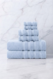 6'lı Işıl Premium Havlu Seti - 2 Adet Yüz Havlusu - 2 Adet El Havlusu - 2 Adet Banyo Havlusu - Açık Mavi - %100 Pamuk - 600 gr/m2