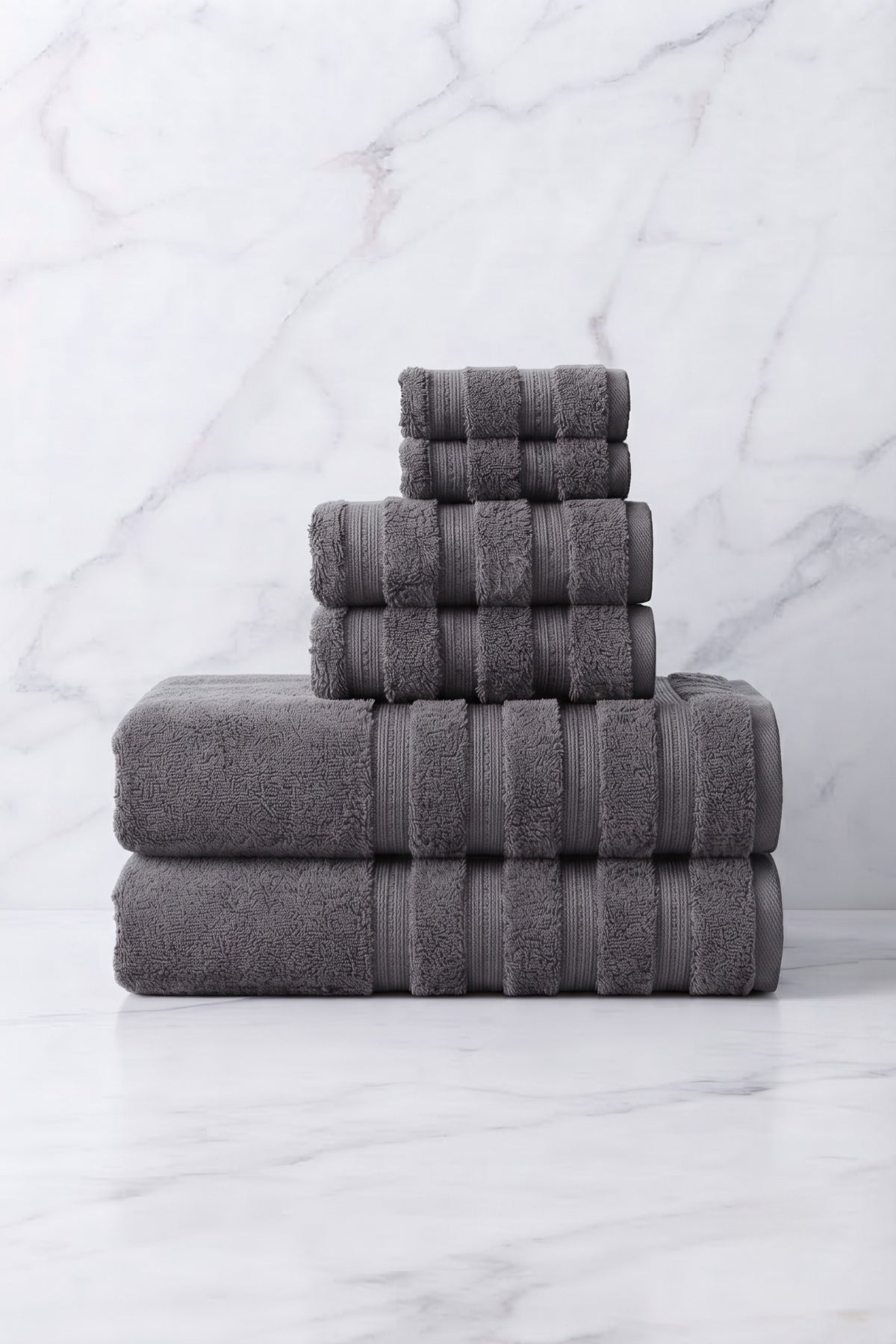 6'lı Işıl Premium Havlu Seti - 2 Adet Yüz Havlusu - 2 Adet El Havlusu - 2 Adet Banyo Havlusu - Gri - %100 Pamuk - 600 gr/m2