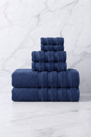 6'lı Işıl Premium Havlu Seti - 2 Adet Yüz Havlusu - 2 Adet El Havlusu - 2 Adet Banyo Havlusu - Lacivert - %100 Pamuk - 600 gr/m2