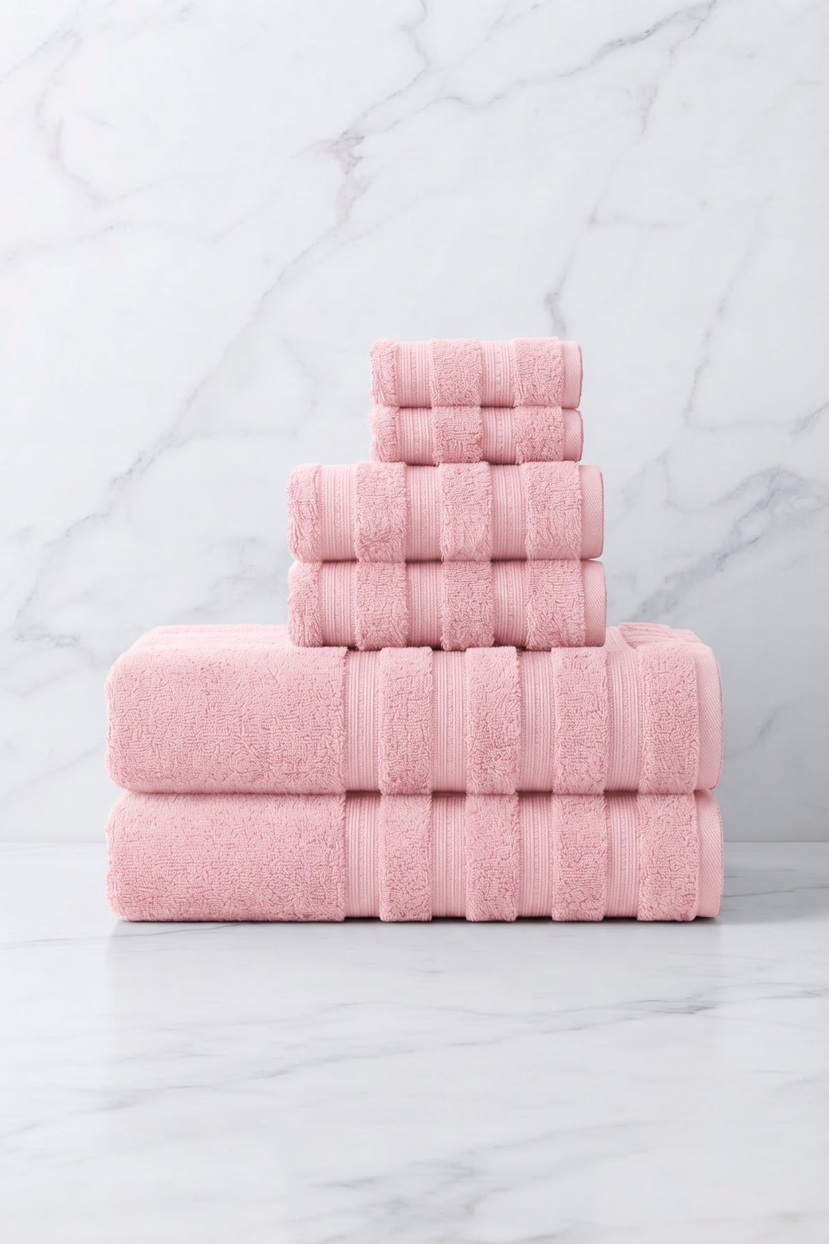 6'lı Işıl Premium Havlu Seti - 2 Adet Yüz Havlusu - 2 Adet El Havlusu - 2 Adet Banyo Havlusu - Pembe - %100 Pamuk - 600 gr/m2