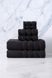 6'lı Işıl Premium Havlu Seti - 2 Adet Yüz Havlusu - 2 Adet El Havlusu - 2 Adet Banyo Havlusu - Siyah - %100 Pamuk - 600 gr/m2