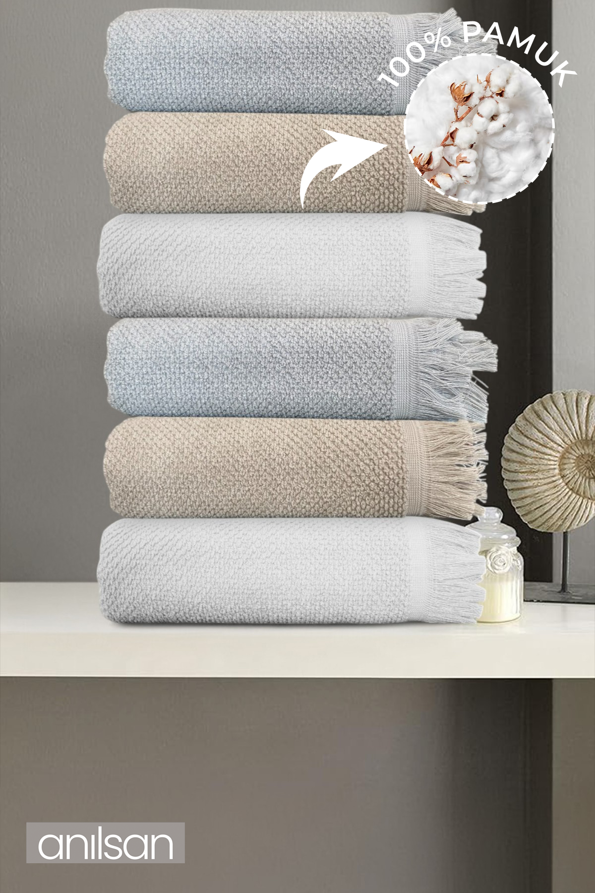 6'lı Jelena Banyo Havlusu - 70x140 Cm, 490Gr, %100 Pamuk, Spa Ve Otel Havlusu