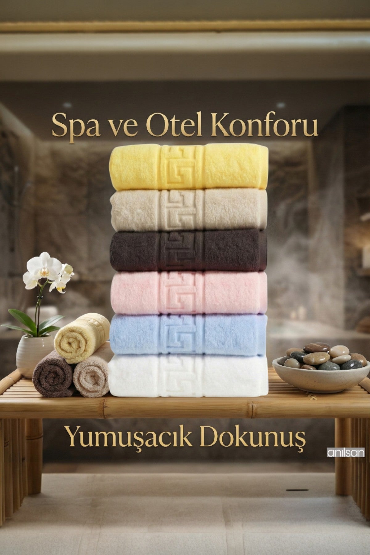 6'lı Karışık Greek El Havlusu - 50x90 Cm, 225 Gr, %100 Pamuk, Spa Ve Otel Havlusu