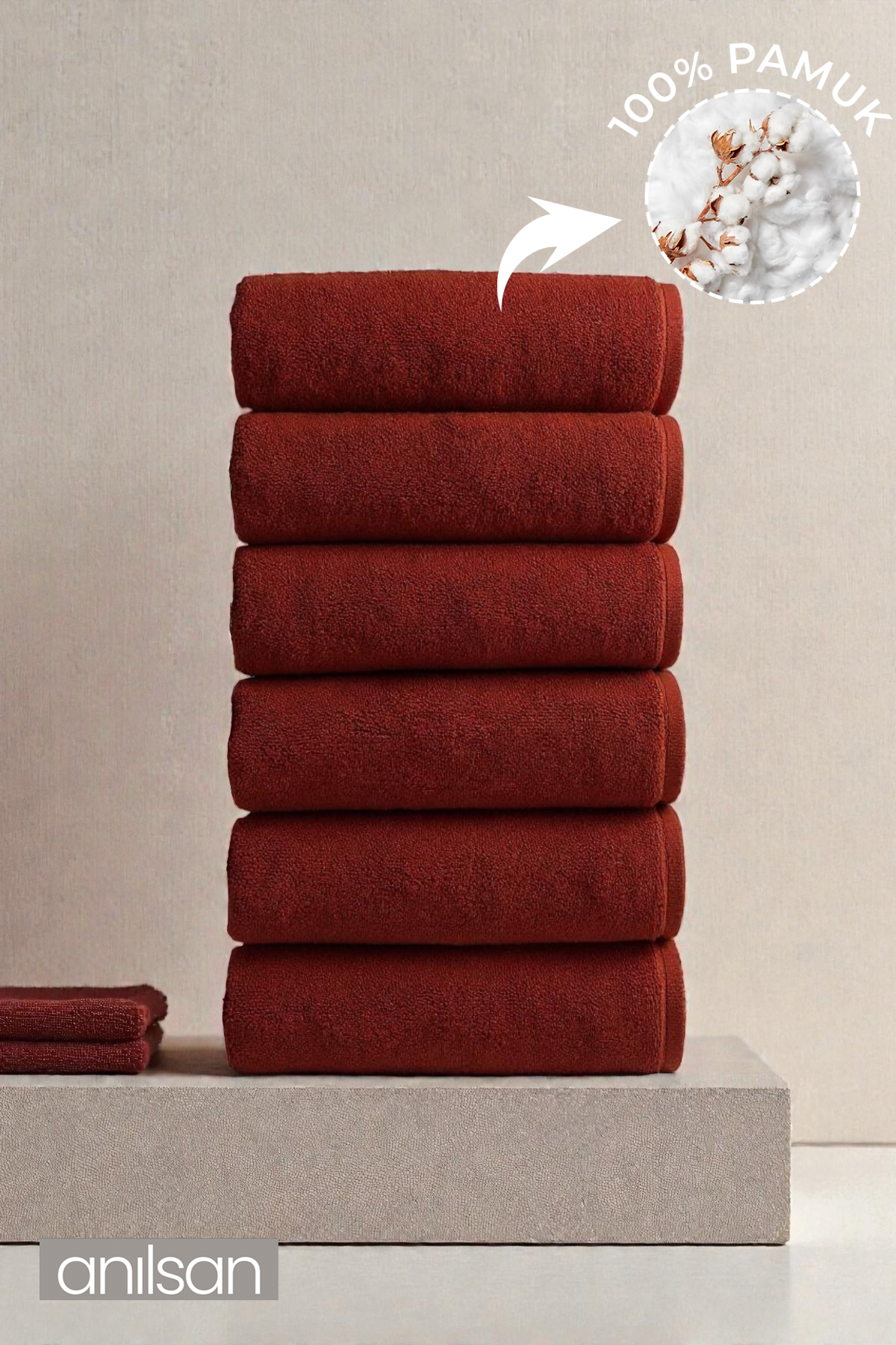 6'lı Düz Kiremit El Havlusu - 50x90 Cm, 225 Gr, %100 Pamuk, Spa Ve Otel Havlusu
