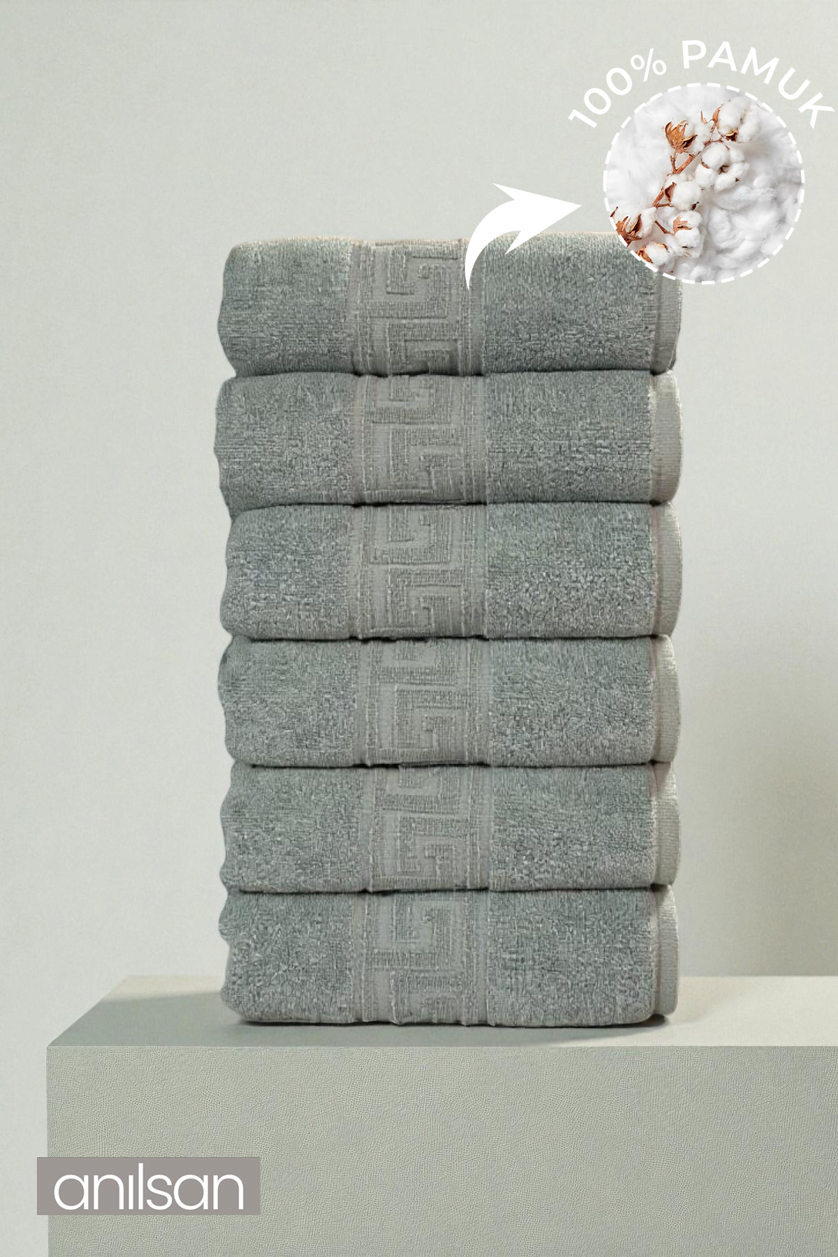 6'lı Mint Yeşili Greek El Havlusu - 50x90 Cm, 225 Gr, %100 Pamuk, Spa Ve Otel Havlusu