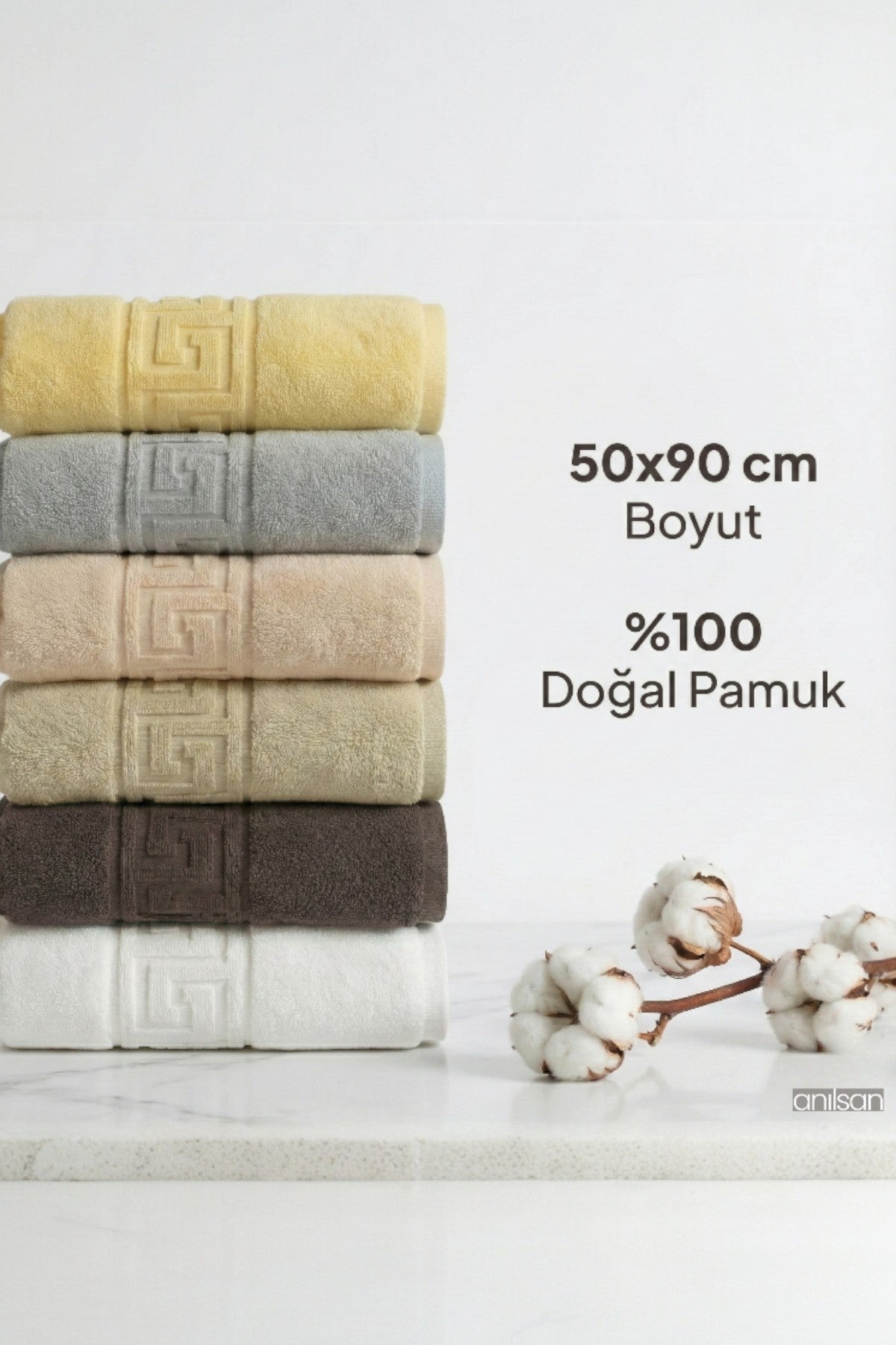 6'lı Lua Karışık Greek El Havlusu - 50x90 Cm, 225 Gr, %100 Pamuk, Spa Ve Otel Havlusu