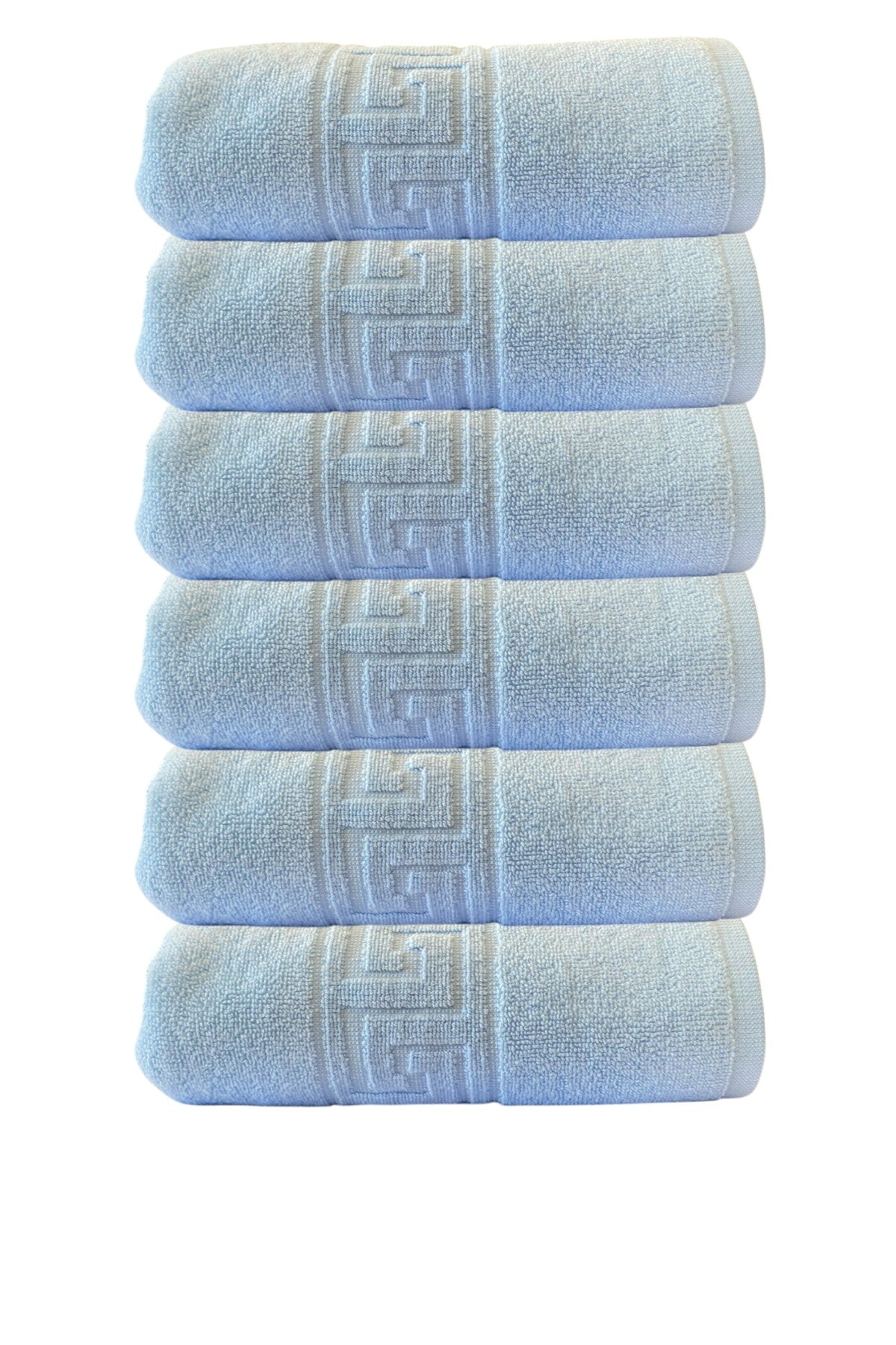 6'lı Mavi Greek Beyaz Banyo Havlusu - 70x140cm, 490gr, %100pamuk, Spa Ve Otel Havlusu