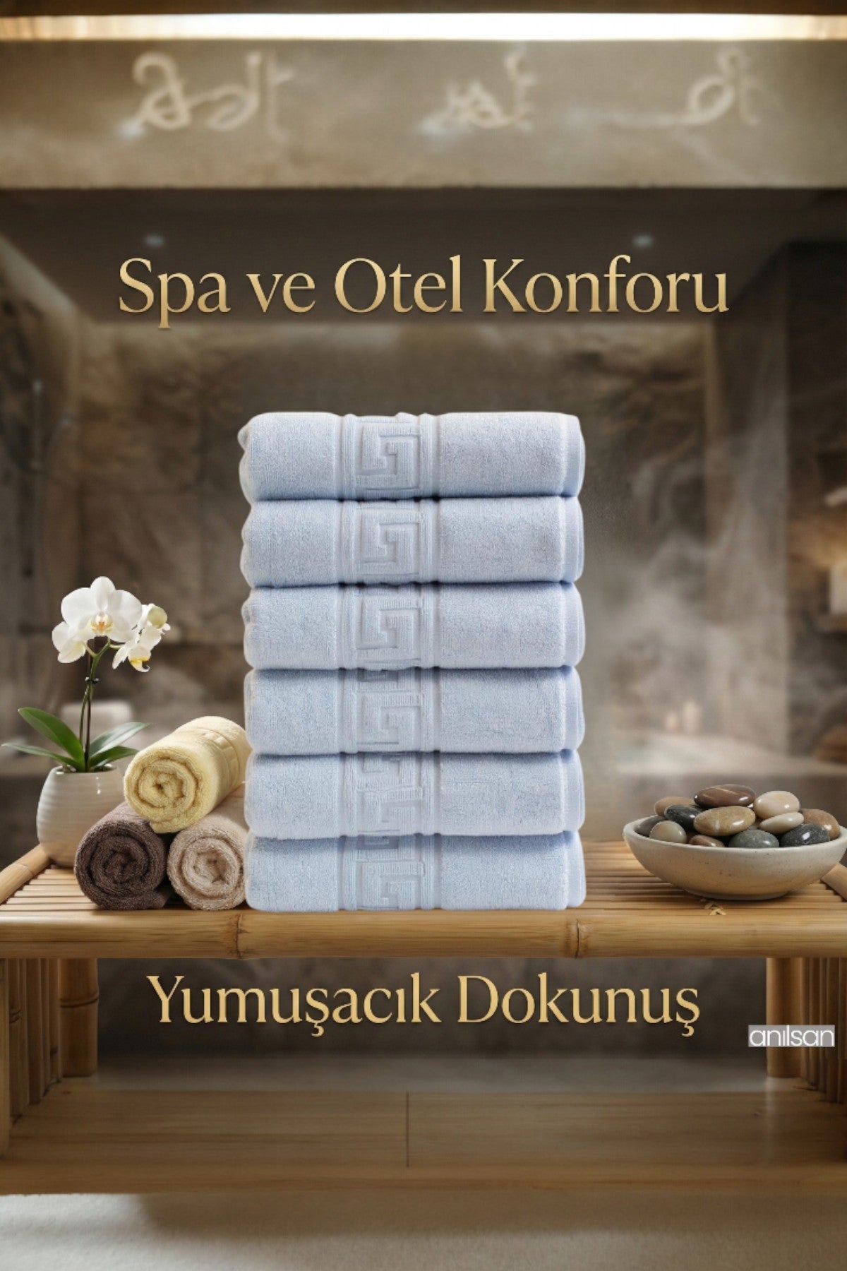 Mavi Greek El Havlusu - 50x90 Cm, 225 Gr, %100 Pamuk, Spa Ve Otel Havlusu