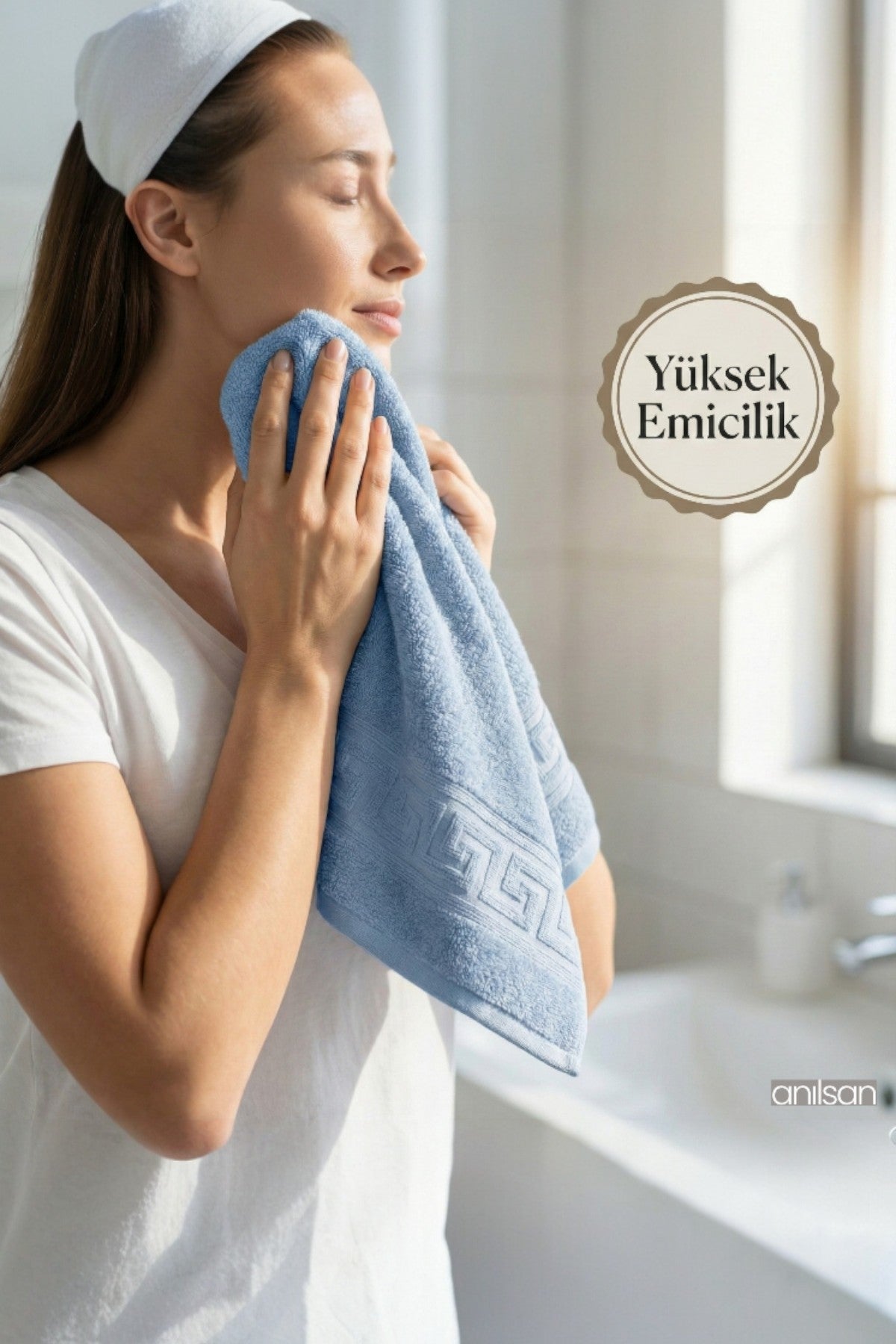 Mavi Greek El Havlusu - 50x90 Cm, 225 Gr, %100 Pamuk, Spa Ve Otel Havlusu