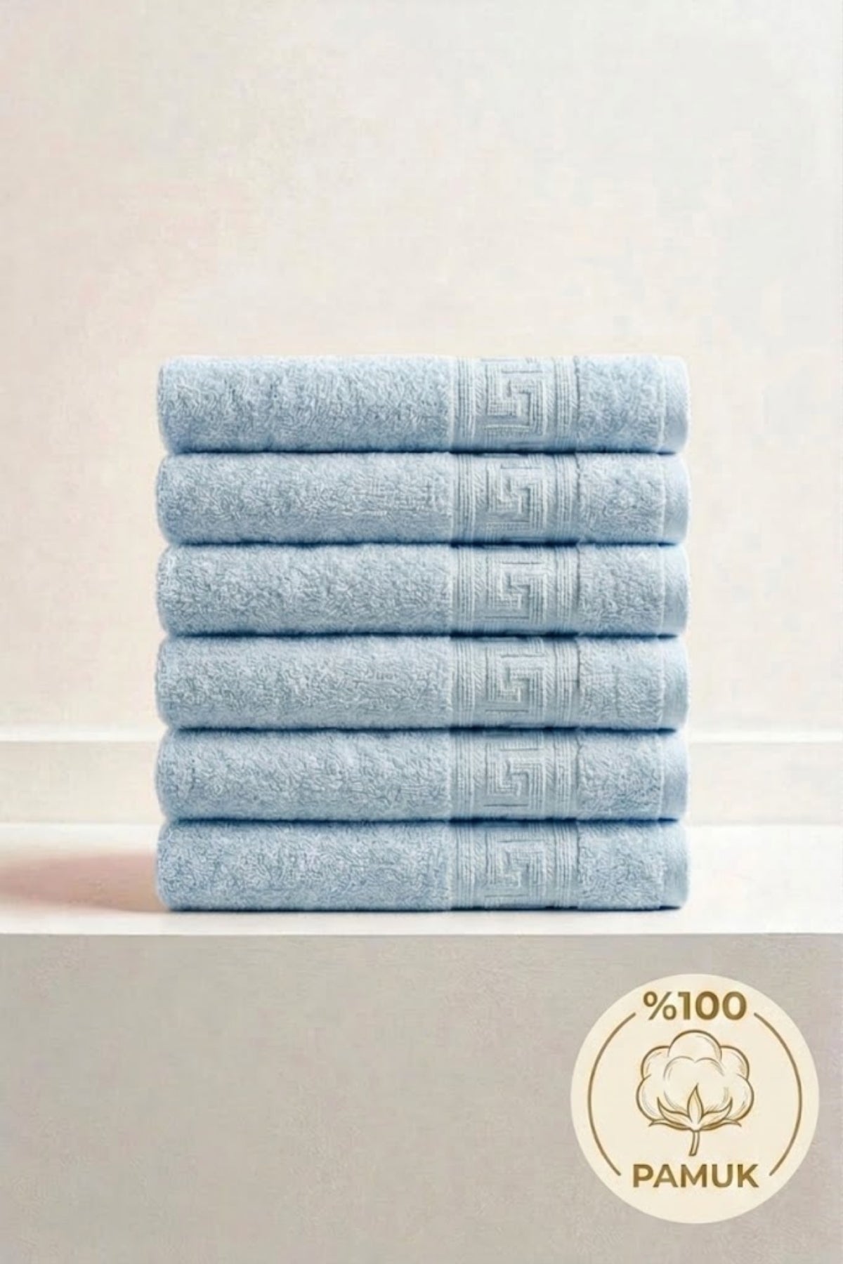 6'lı Mavi Greek Mini El, Yüz Havlusu 75Gr. - 30x50 Cm, %100 Pamuk, Spa Ve Otel Havlusu