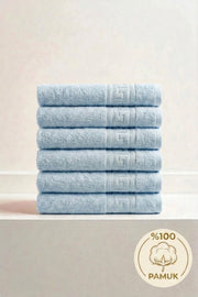 6'lı Mavi Greek Mini El, Yüz Havlusu 75Gr. - 30x50 Cm, %100 Pamuk, Spa Ve Otel Havlusu