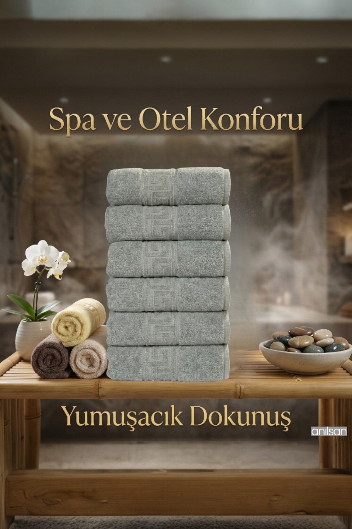 6'lı Mint Yeşili Greek El Havlusu - 50x90 Cm, 225 Gr, %100 Pamuk, Spa Ve Otel Havlusu