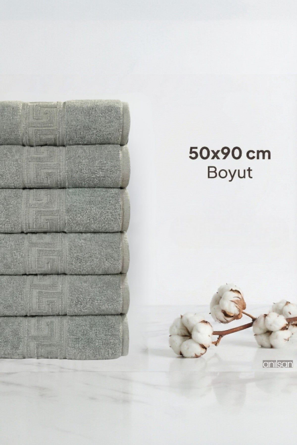 Mint Yeşili Greek El Havlusu - 50x90 Cm, 225 Gr, %100 Pamuk, Spa Ve Otel Havlusu