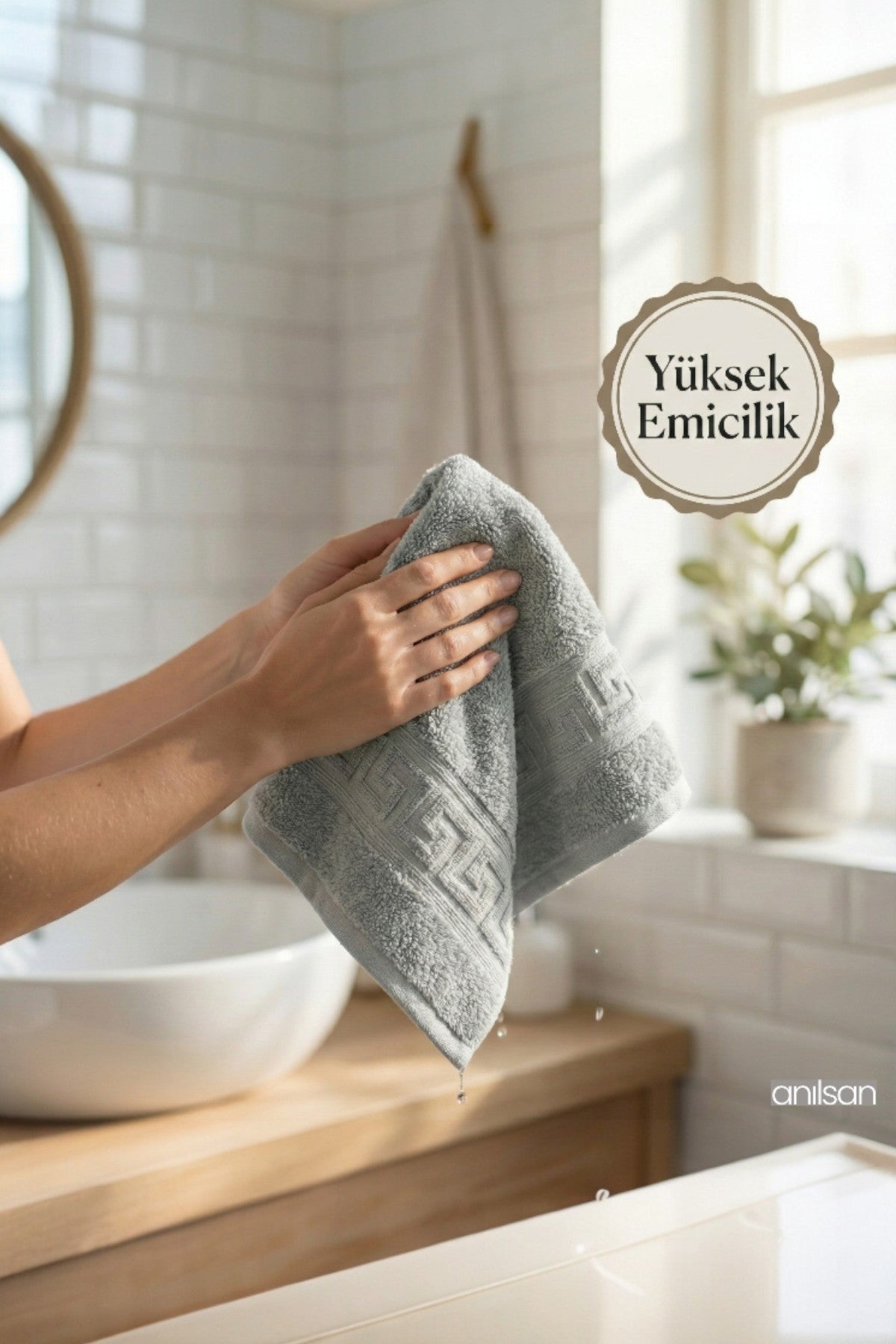 Mint Yeşili Greek El Havlusu - 50x90 Cm, 225 Gr, %100 Pamuk, Spa Ve Otel Havlusu