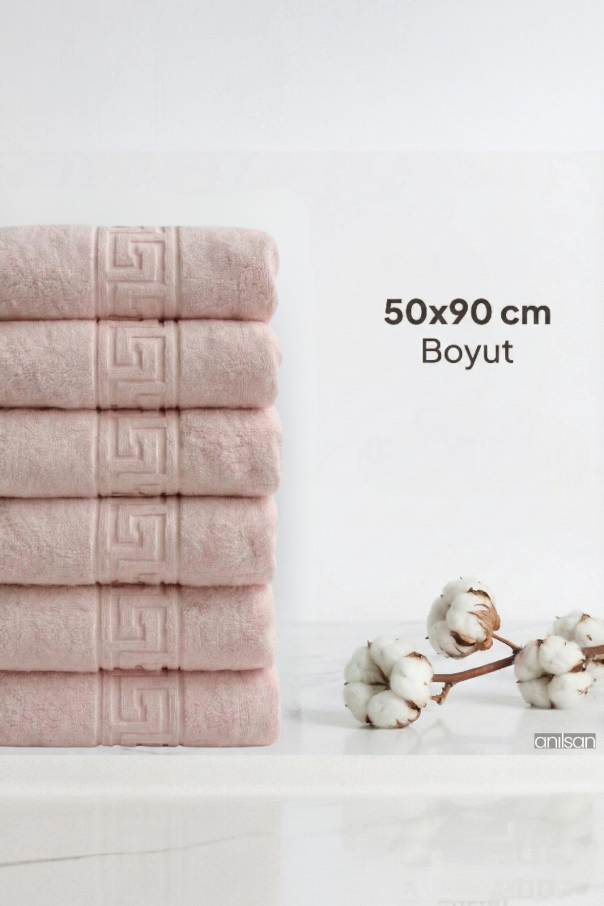 6'lı Pudra Greek El Havlusu - 50x90 Cm, 225 Gr, %100 Pamuk, Spa Ve Otel Havlusu