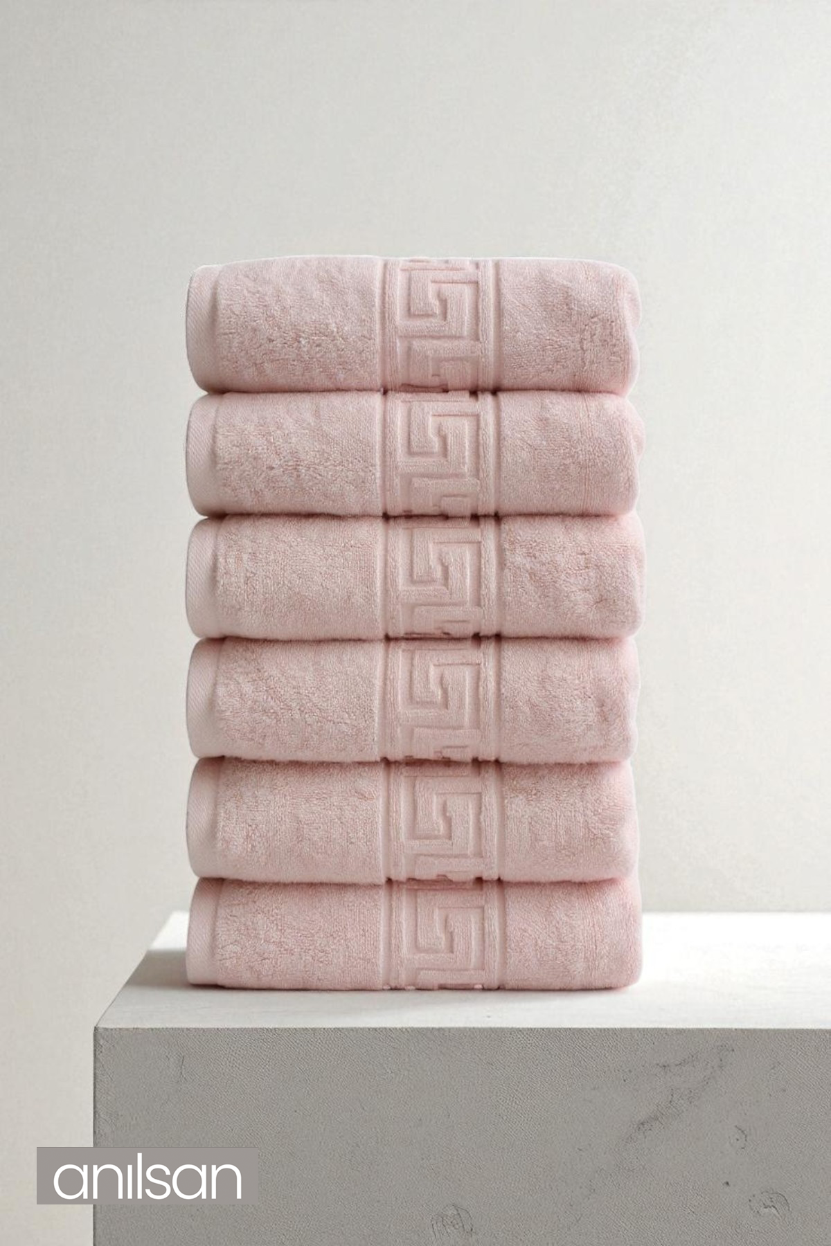 6'lı Pudra Greek El Havlusu - 50x90 Cm, 225 Gr, %100 Pamuk, Spa Ve Otel Havlusu