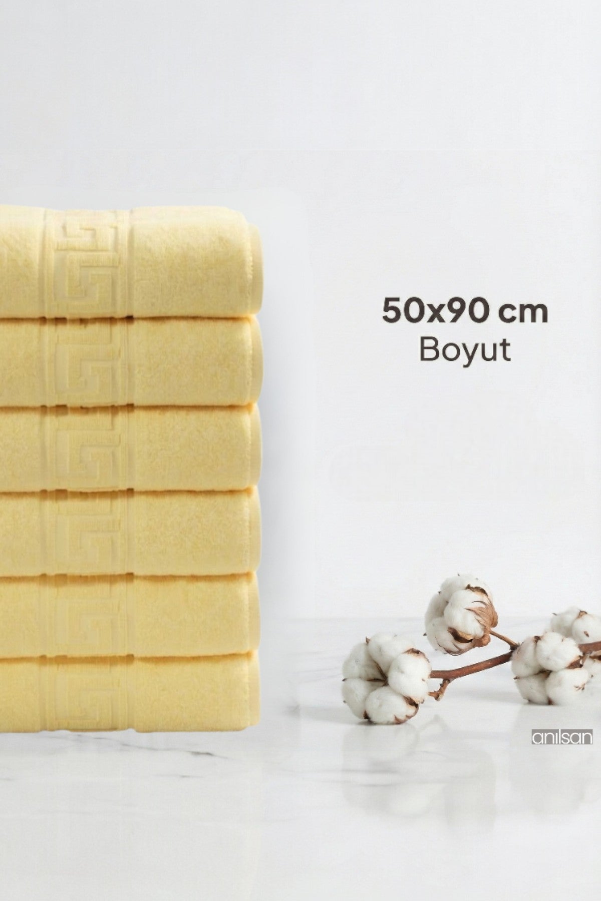 6'lı Sarı Greek El Havlusu - 50x90 Cm, 225 Gr, %100 Pamuk, Spa Ve Otel Havlusu