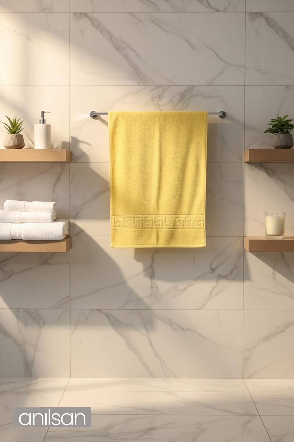 Sarı Greek El Havlusu - 50x90 Cm, 225 Gr, %100 Pamuk, Spa Ve Otel Havlusu