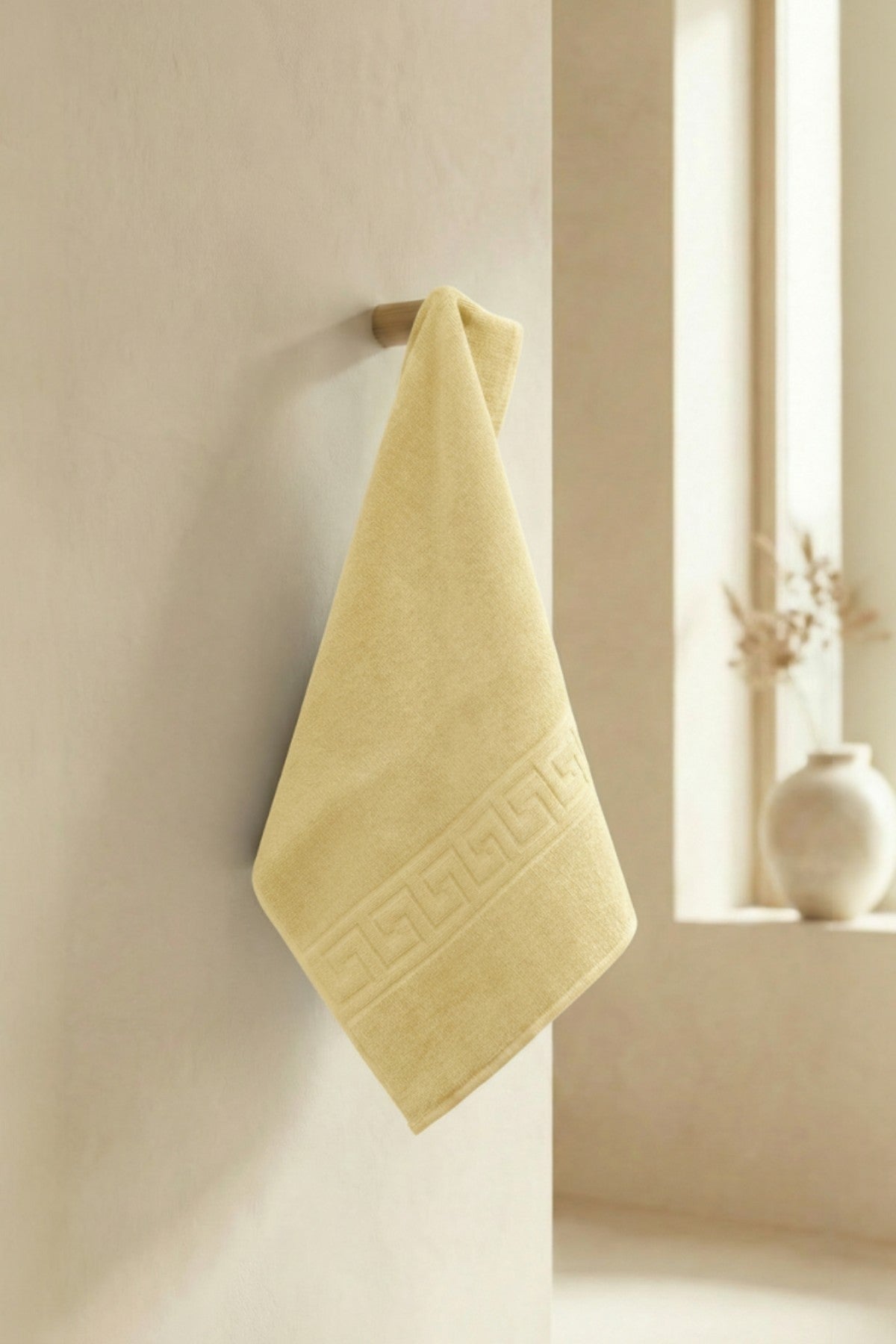 Sarı Greek El Havlusu - 50x90 Cm, 225 Gr, %100 Pamuk, Spa Ve Otel Havlusu