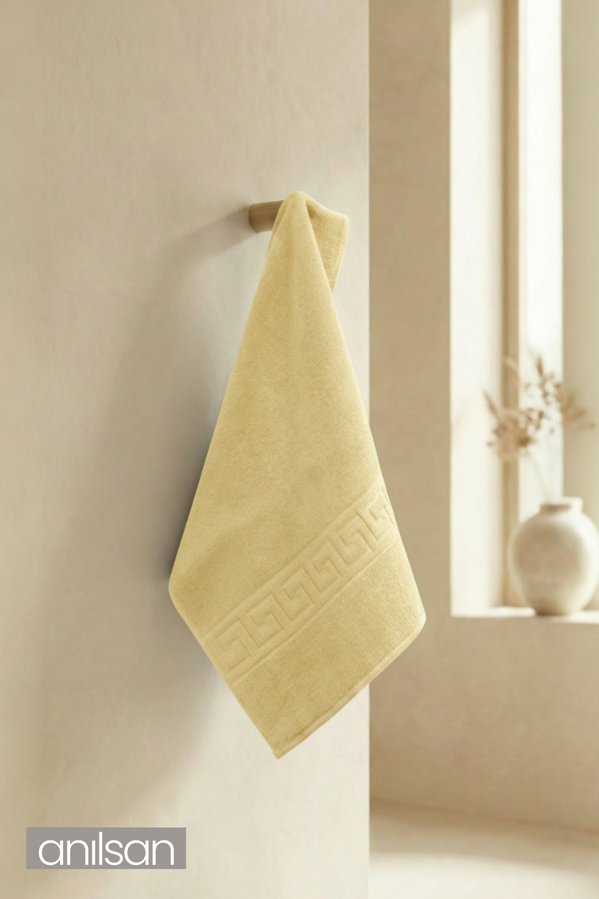 Sarı Greek El Havlusu - 50x90 Cm, 225 Gr, %100 Pamuk, Spa Ve Otel Havlusu