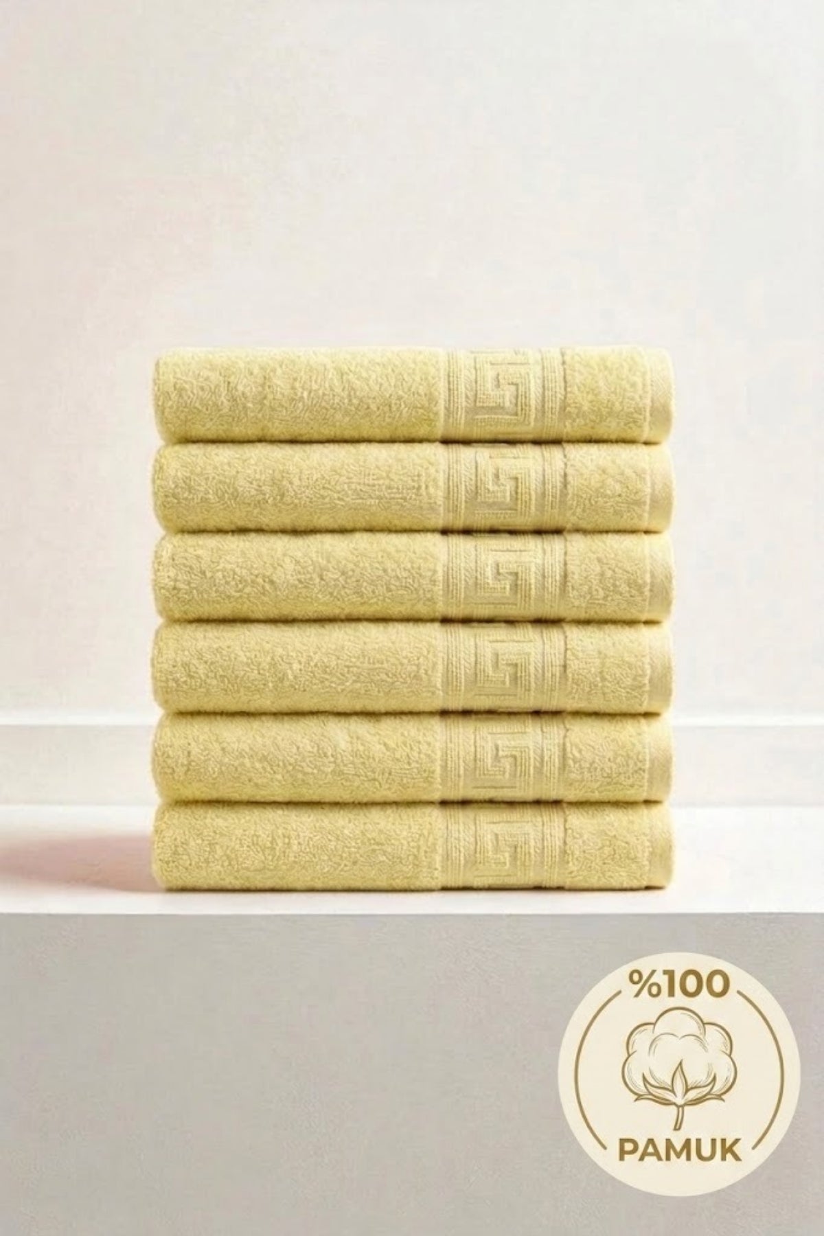 6'lı Sarı Greek Mini El, Yüz Havlusu 75Gr. - 30x50 Cm, %100 Pamuk, Spa Ve Otel Havlusu