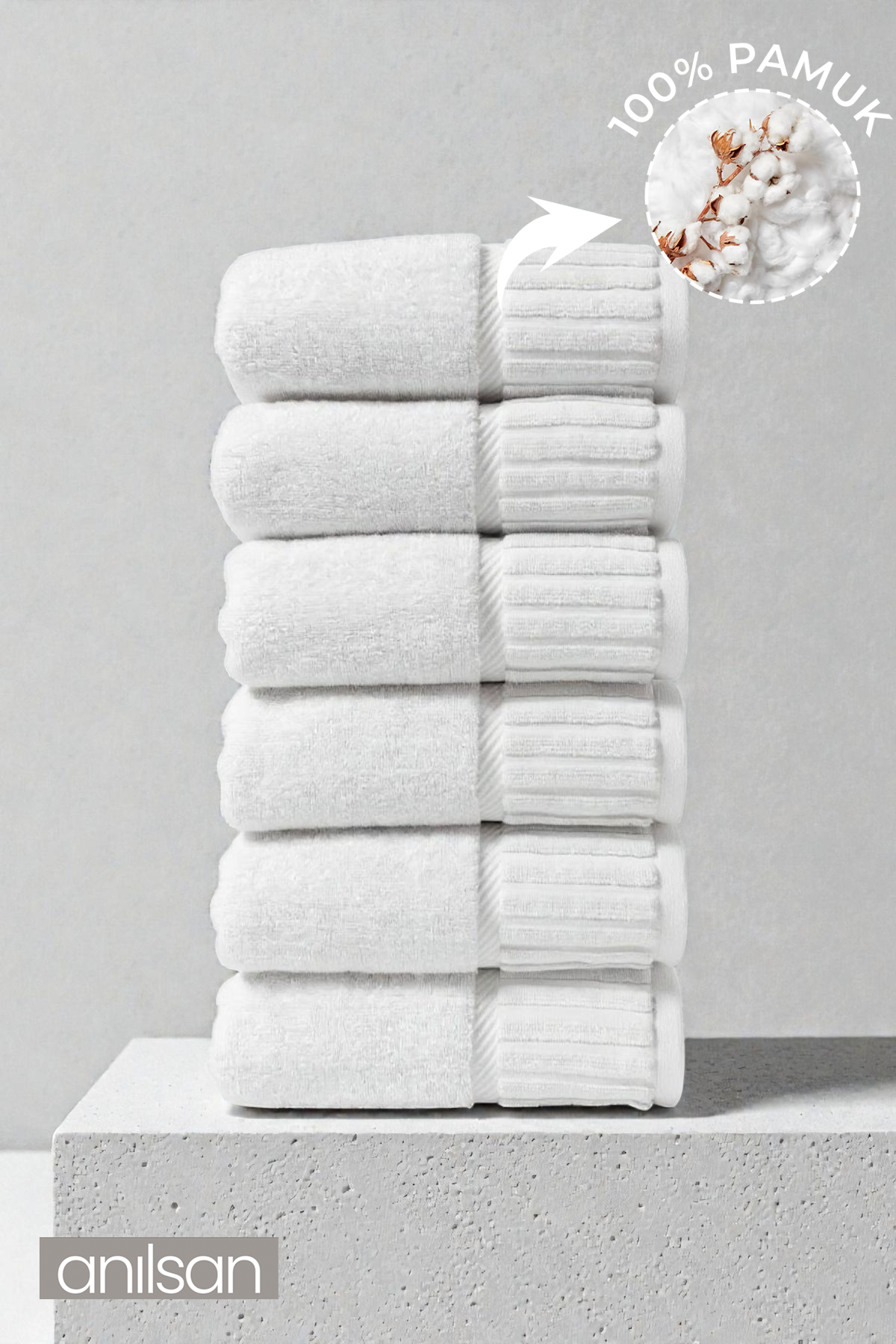 6'lı Halsey El Havlusu - 50x90 Cm, 300Gr, %100 Pamuk, Spa Ve Otel Havlusu