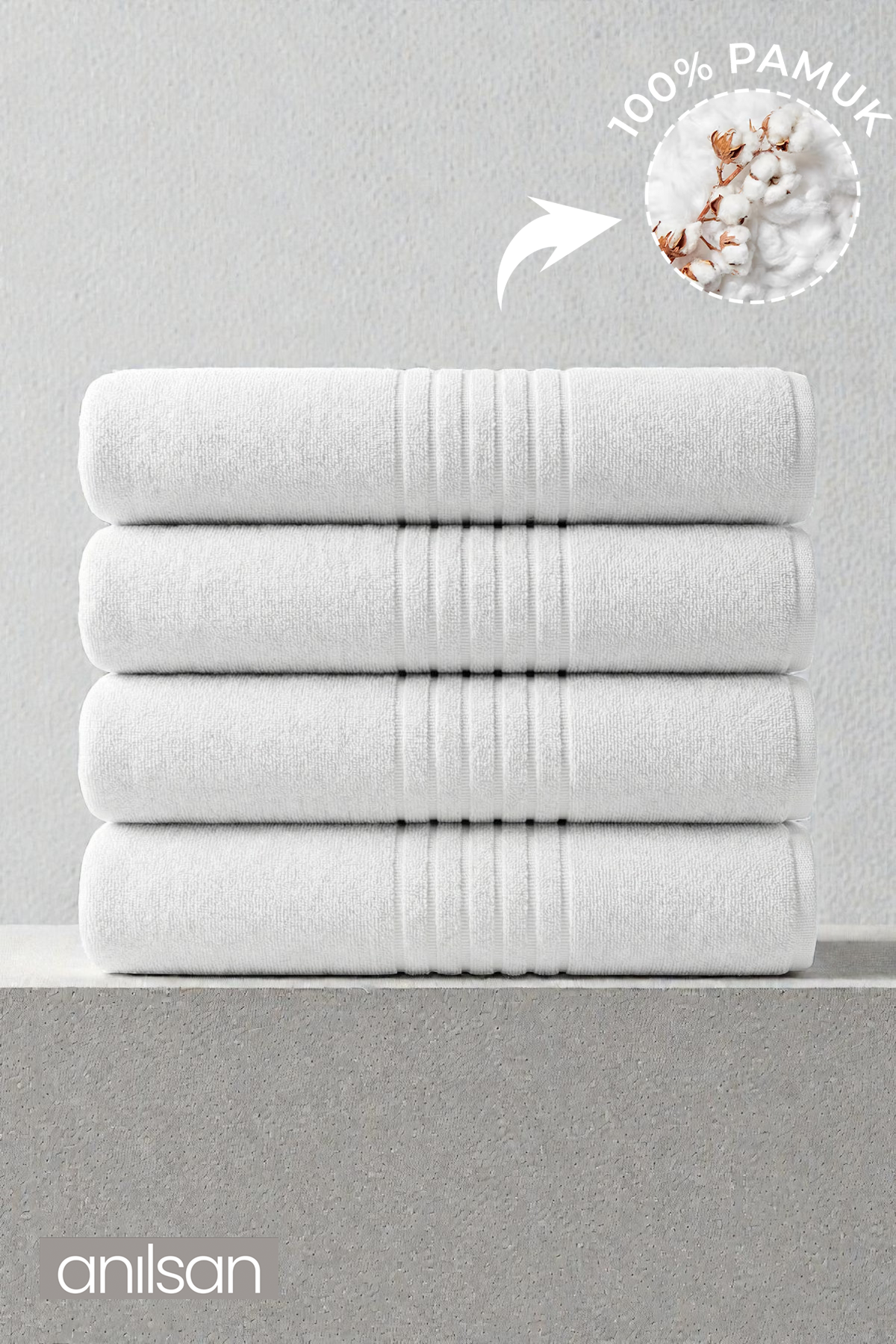 4'lü Strip Banyo Havlusu - 70x140 Cm, 475 Gr, %100 Pamuk, Spa Ve Otel Havlusu