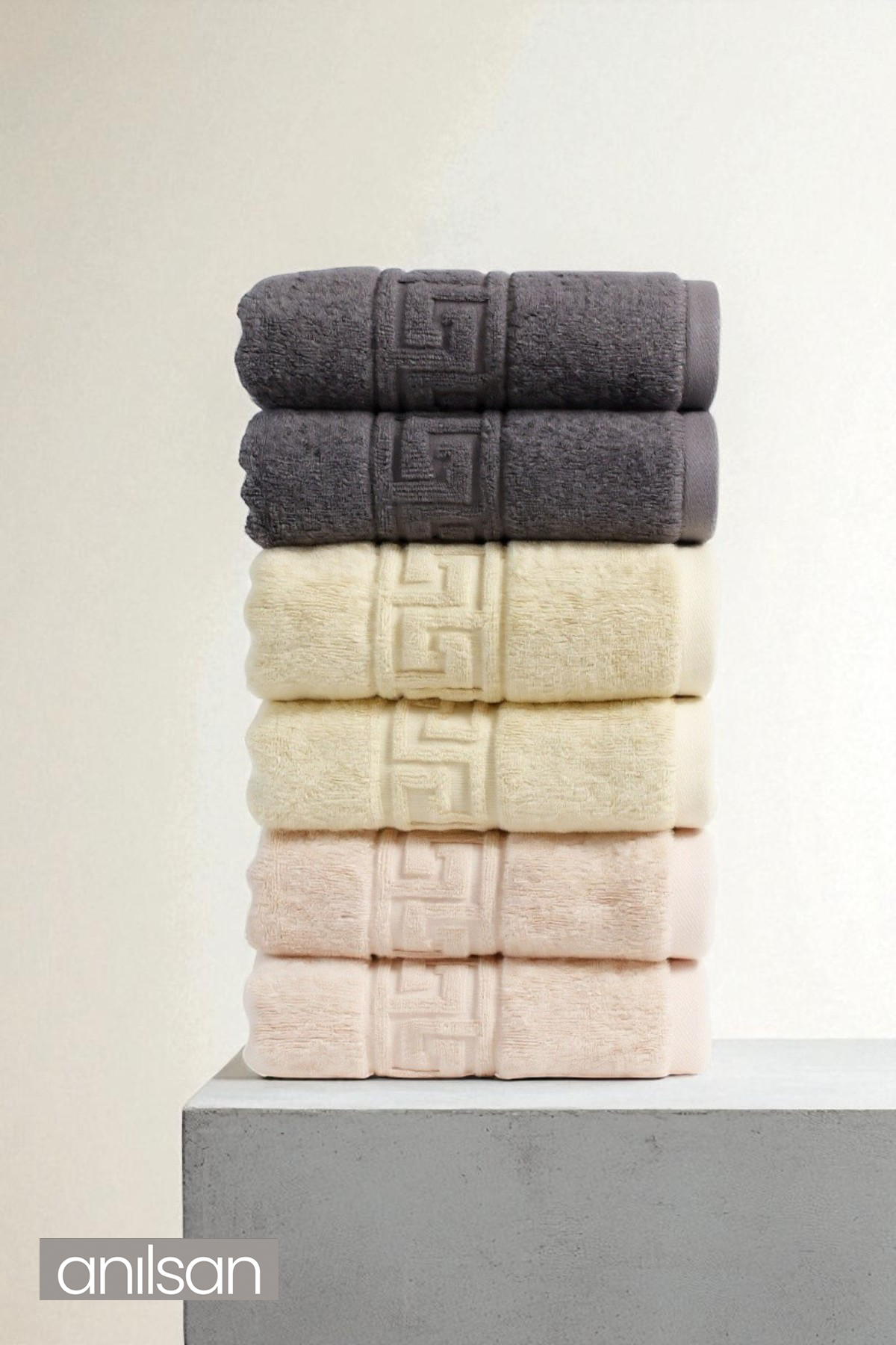 6'lı Trio Karışık Greek El Havlusu - 50x90 Cm, 225 Gr, %100 Pamuk, Spa Ve Otel Havlusu