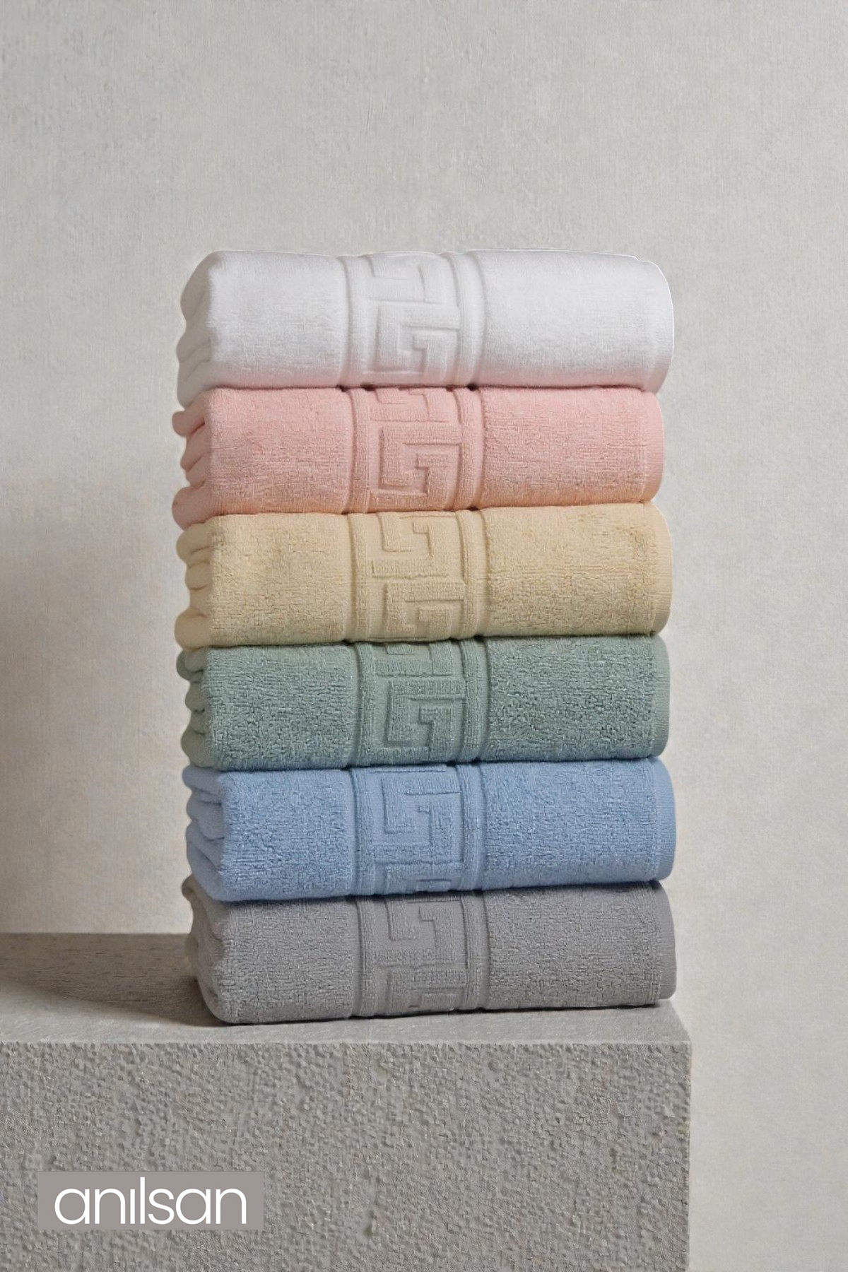 6'lı Minty Greek El Havlusu - 50x90 Cm, 225 Gr, %100 Pamuk, Spa Ve Otel Havlusu