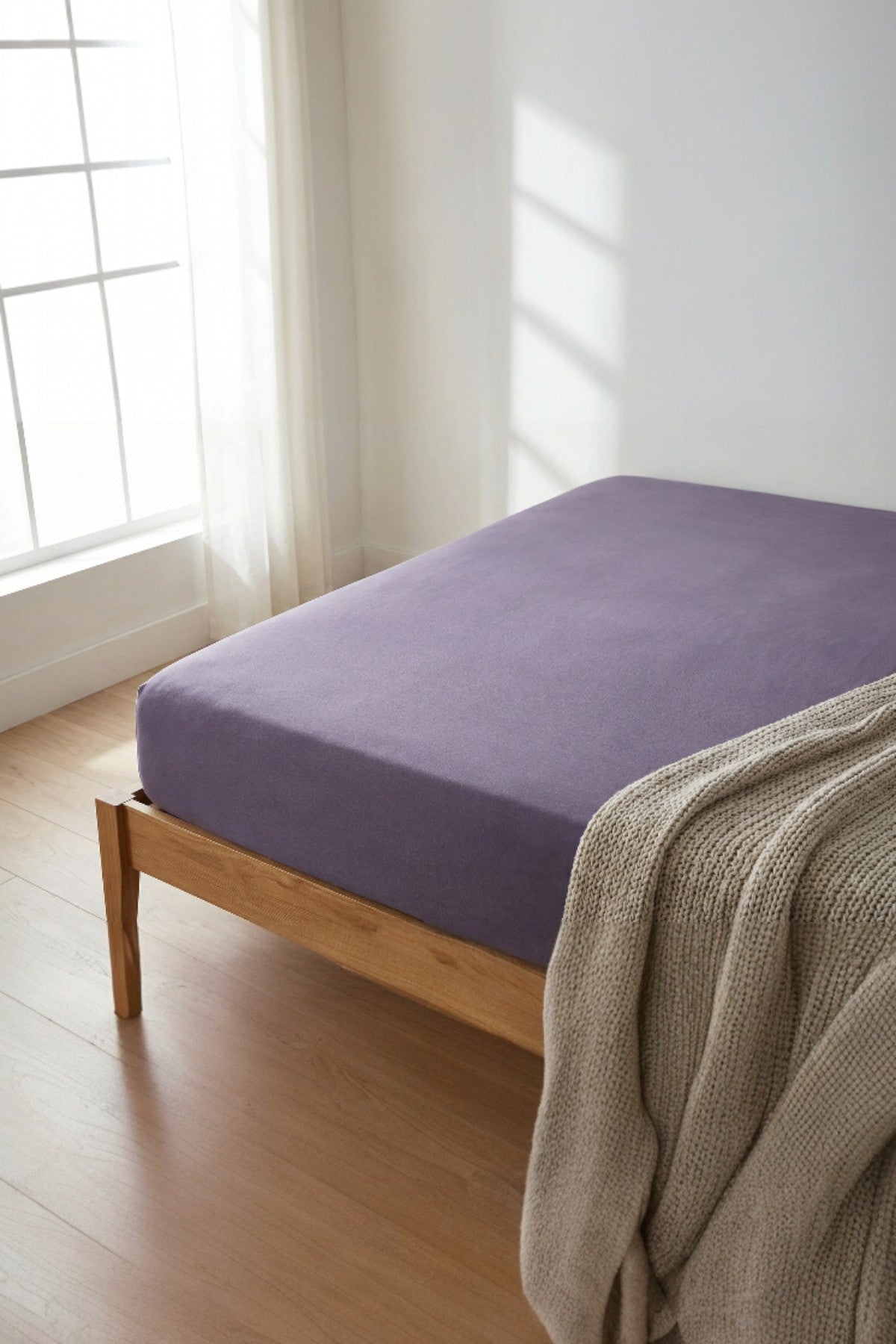 Jersey Tek kişilik Lastikli Çarşaf %100 Pamuk - Mürdüm