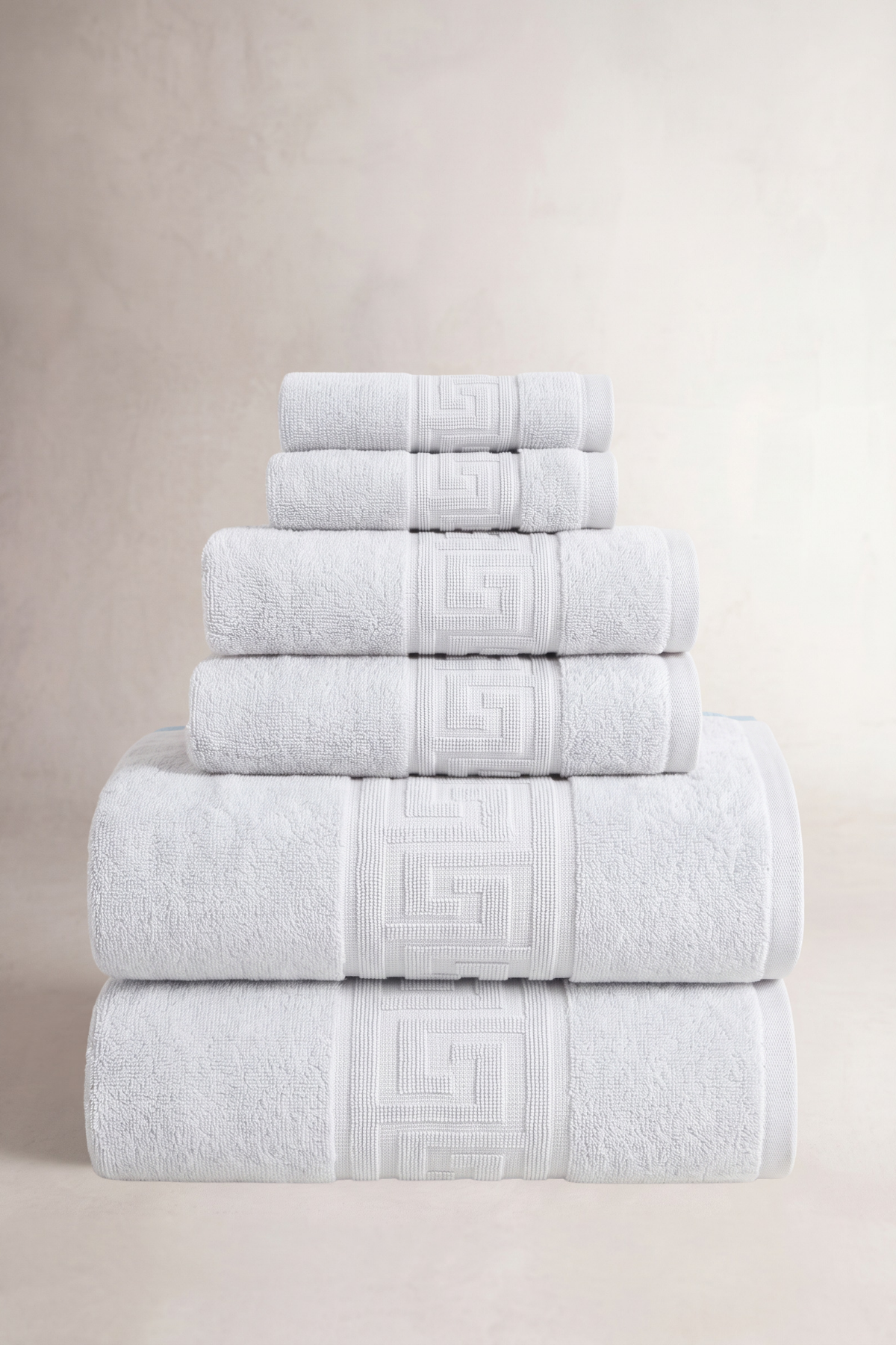 6'lı Beyaz Greek Havlu Seti - 2 Adet 30x50 Yüz Havlusu, 2 Adet 50x90 El Havlusu, 2 Adet 70x140 Banyo Havlusu