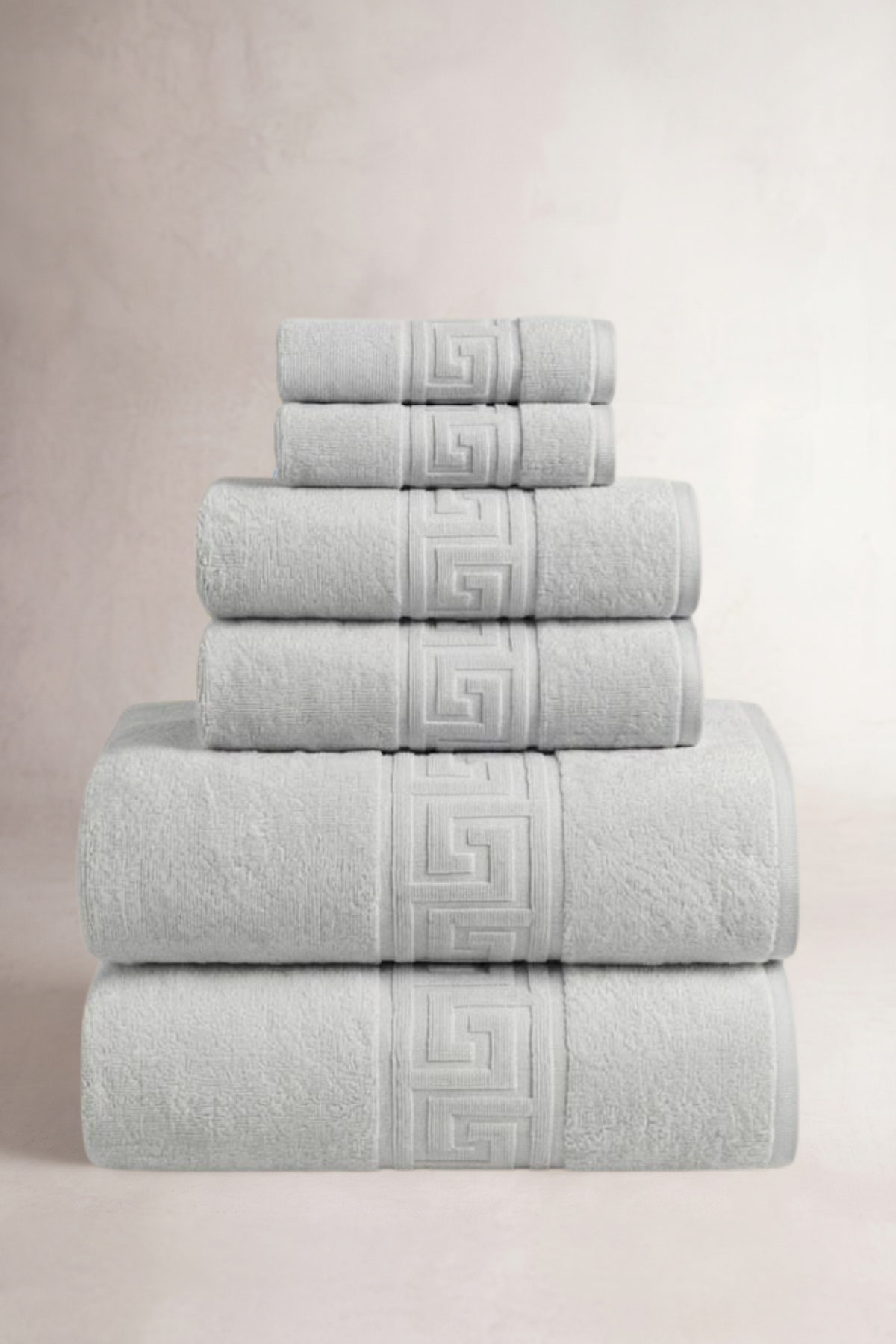 6'lı Gri Greek Havlu Seti - 2 Adet 30x50 Yüz Havlusu, 2 Adet 50x90 El Havlusu, 2 Adet 70x140 Banyo Havlusu
