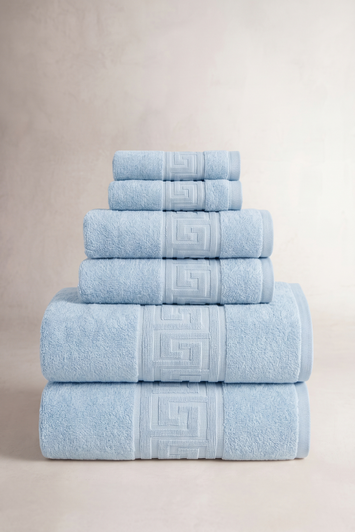6'lı Mavi Greek Havlu Seti - 2 Adet 30x50 Yüz Havlusu, 2 Adet 50x90 El Havlusu, 2 Adet 70x140 Banyo Havlusu