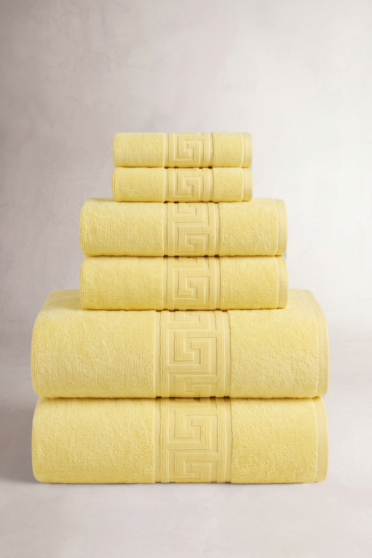 6'lı Sarı Greek Havlu Seti - 2 Adet 30x50 Yüz Havlusu, 2 Adet 50x90 El Havlusu, 2 Adet 70x140 Banyo Havlusu