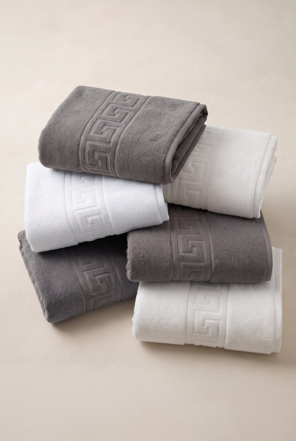 6'lı Greek Gri-Beyaz El Havlusu - 50x90 Cm, 225 Gr, %100 Pamuk, Spa Ve Otel Havlusu