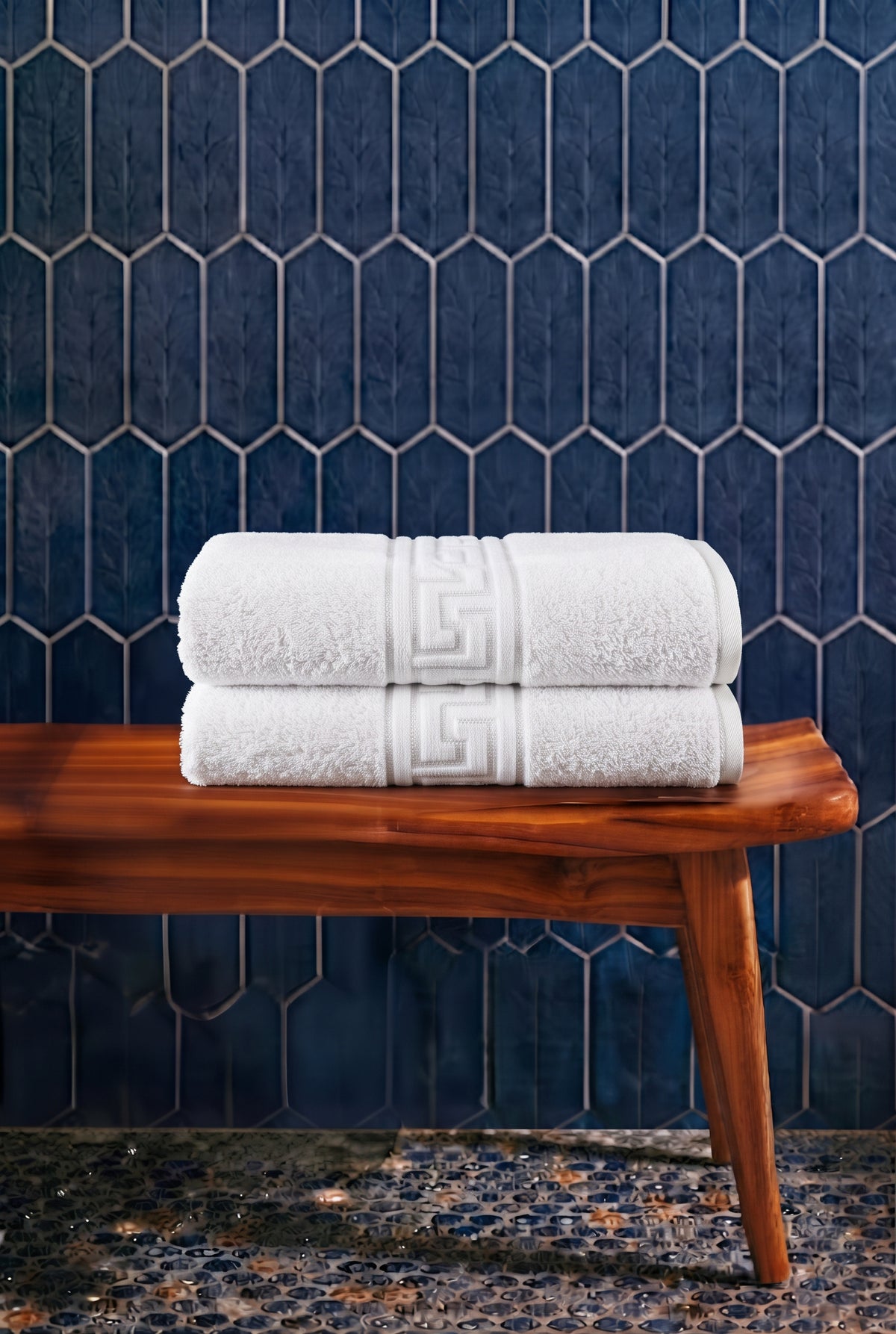 2'li Beyaz Greek Havlu Seti - 2 Adet Banyo Havlusu 70x140