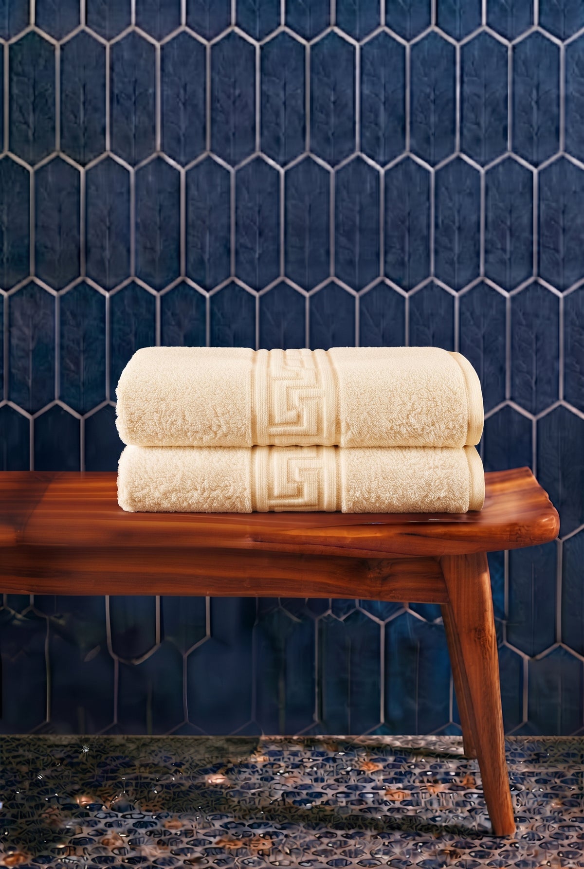 2'li Sarı Greek Havlu Seti - 2 Adet Banyo Havlusu 70x140